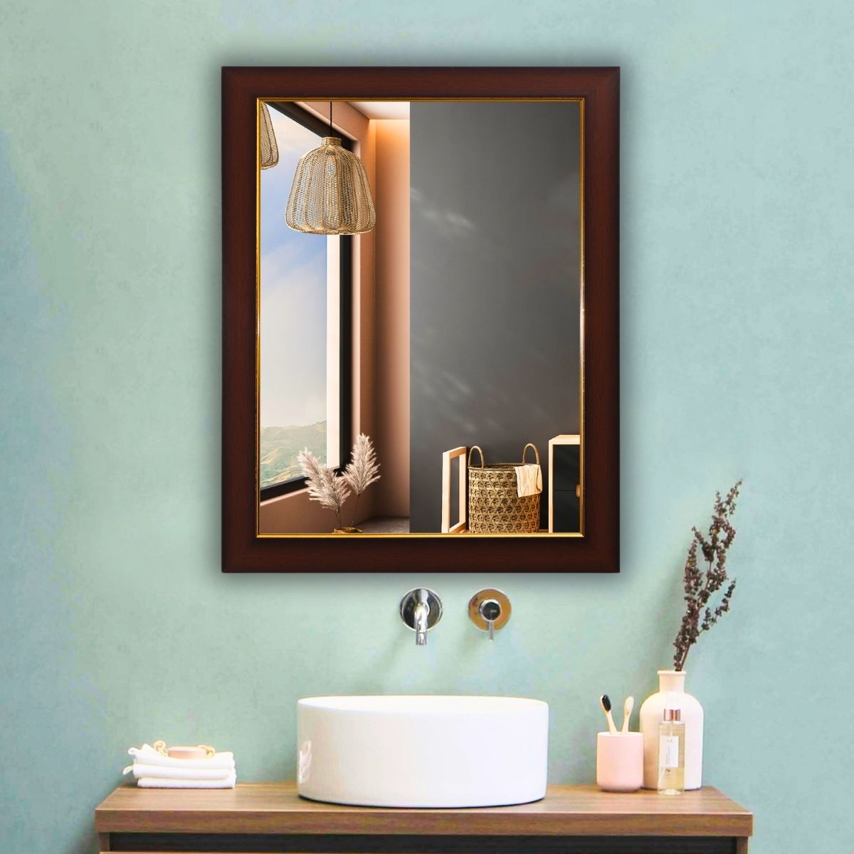 the deqor Frame Wall Mirror For Bathroom,Shaving Mirror,Mirror For Room,-15”X21”-FM1521A4 Bathroom Mirror-picture-15