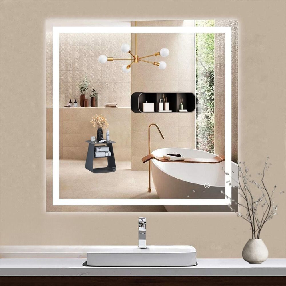 infusion dekors Square LED Bathroom Mirror 24x24 Inch Wall Mounted Backlit Vanity Mirror Bathroom Mirror-picture-45