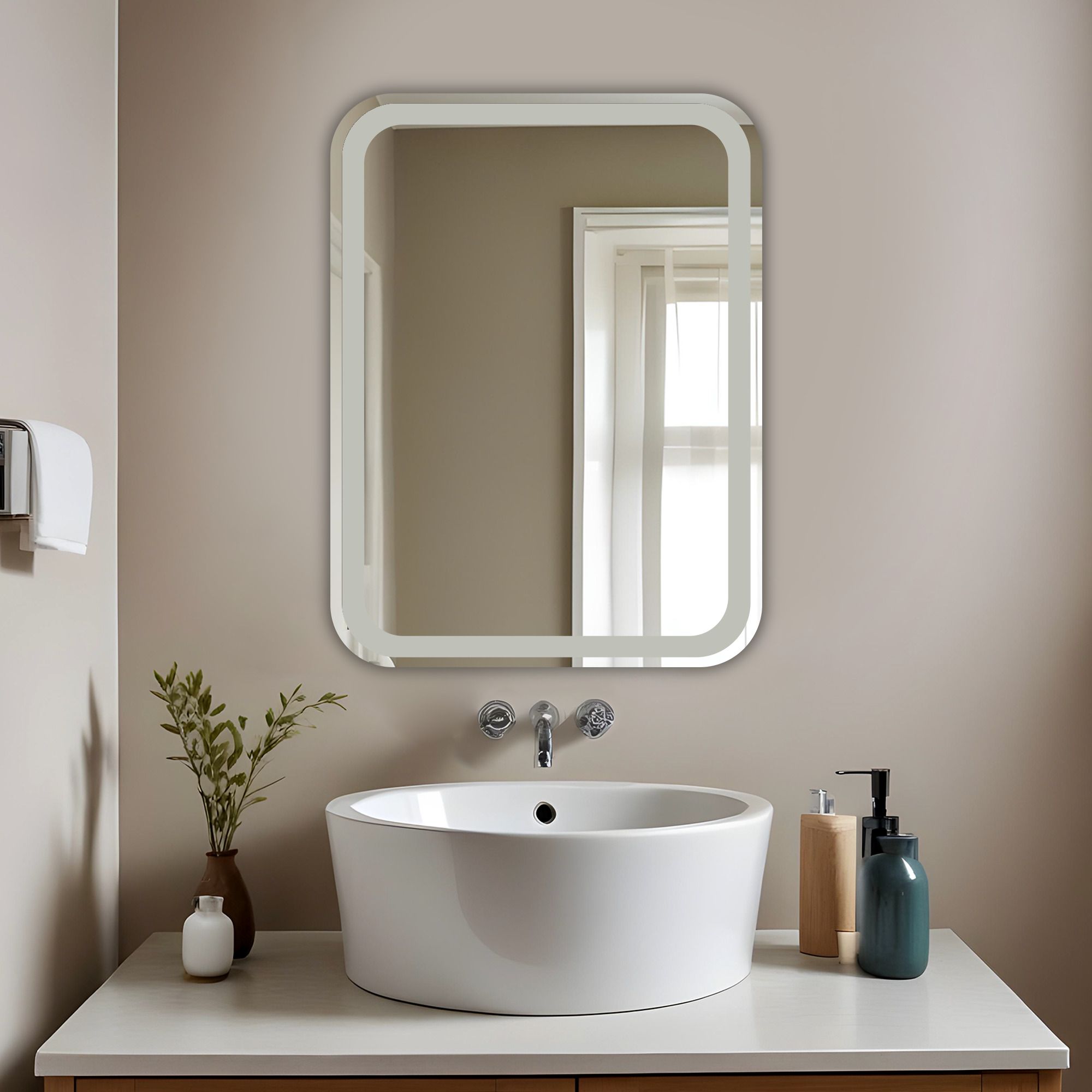 germa sanitarywares Curve Edge Rectangular Frosted Wall Mounted Frameless Mirror with Beveled Edges Bathroom Mirror-picture-14