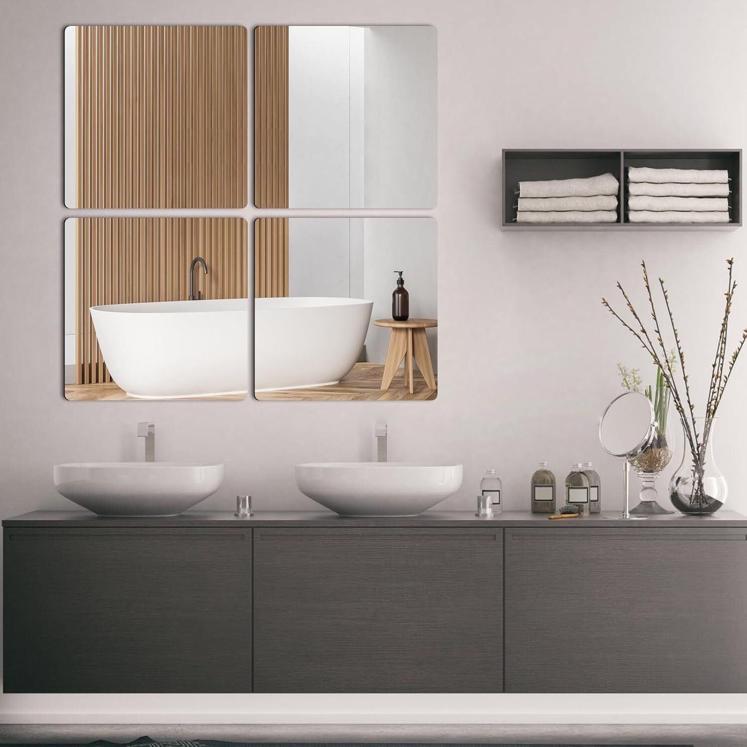 windowera 8 x 8 Inch Set of 4 Full Length Mirror for Bedroom & Home Decor, Gym & Yoga Bathroom Mirror-picture-28