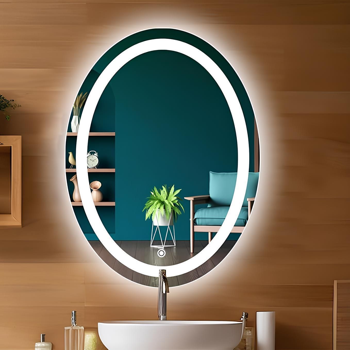 sanif Oval LED Mirror For Bathroom Size 18x24, Decorative Mirror with Lights Bathroom Mirror-picture-13
