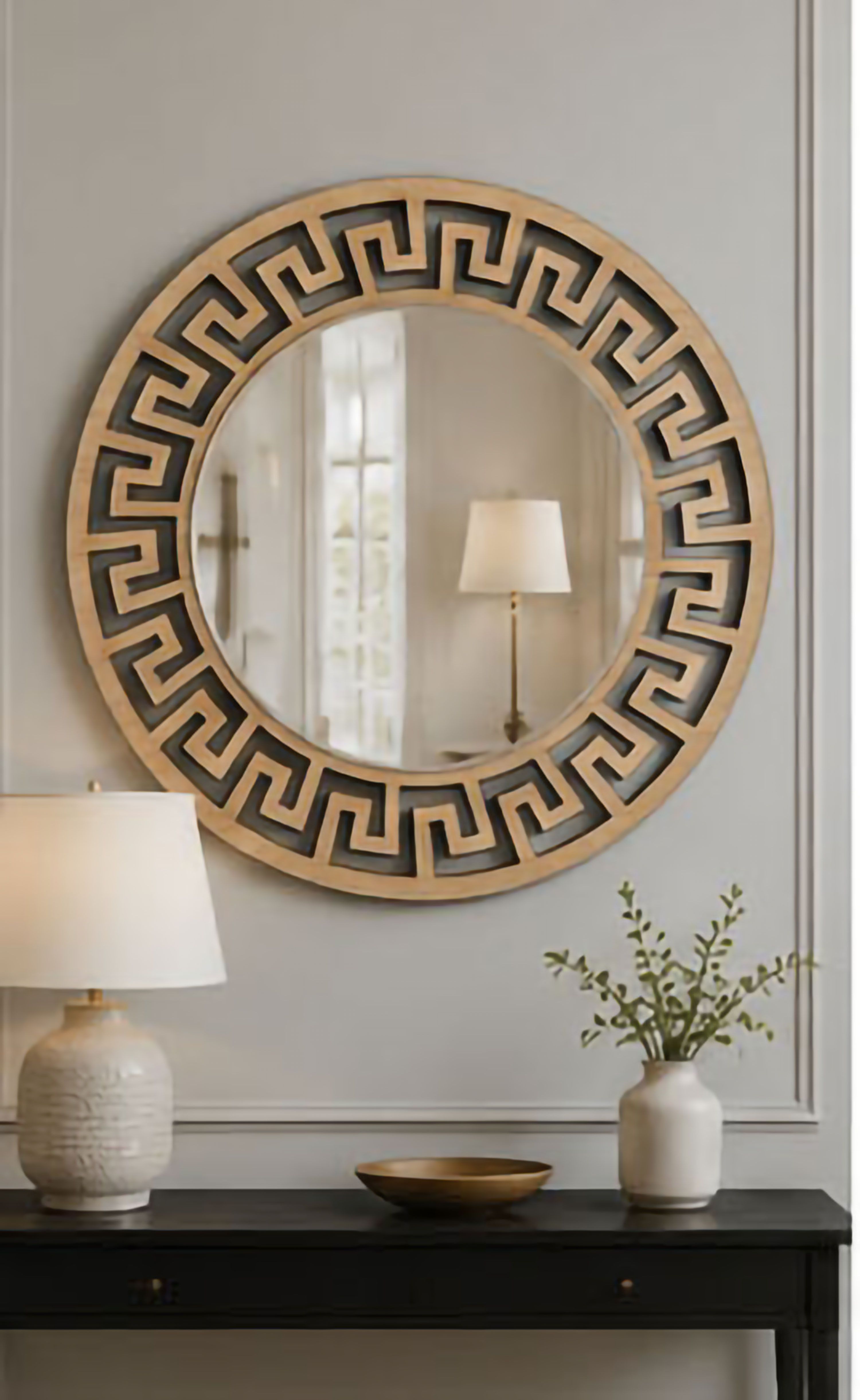 aryaansh Contemporary Wall Mirror Greek Design Decorative Wooden Frame Mirror - 16Inch Bathroom Mirror-picture-22