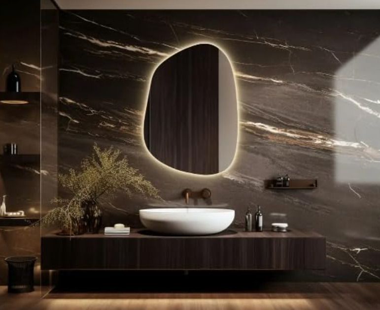 pinicode IRREGULAR MIRROR WITH THREE COLOR LED LIGHTS AND TOUCH SENSORS 24"X18" FB Bathroom Mirror-picture-1