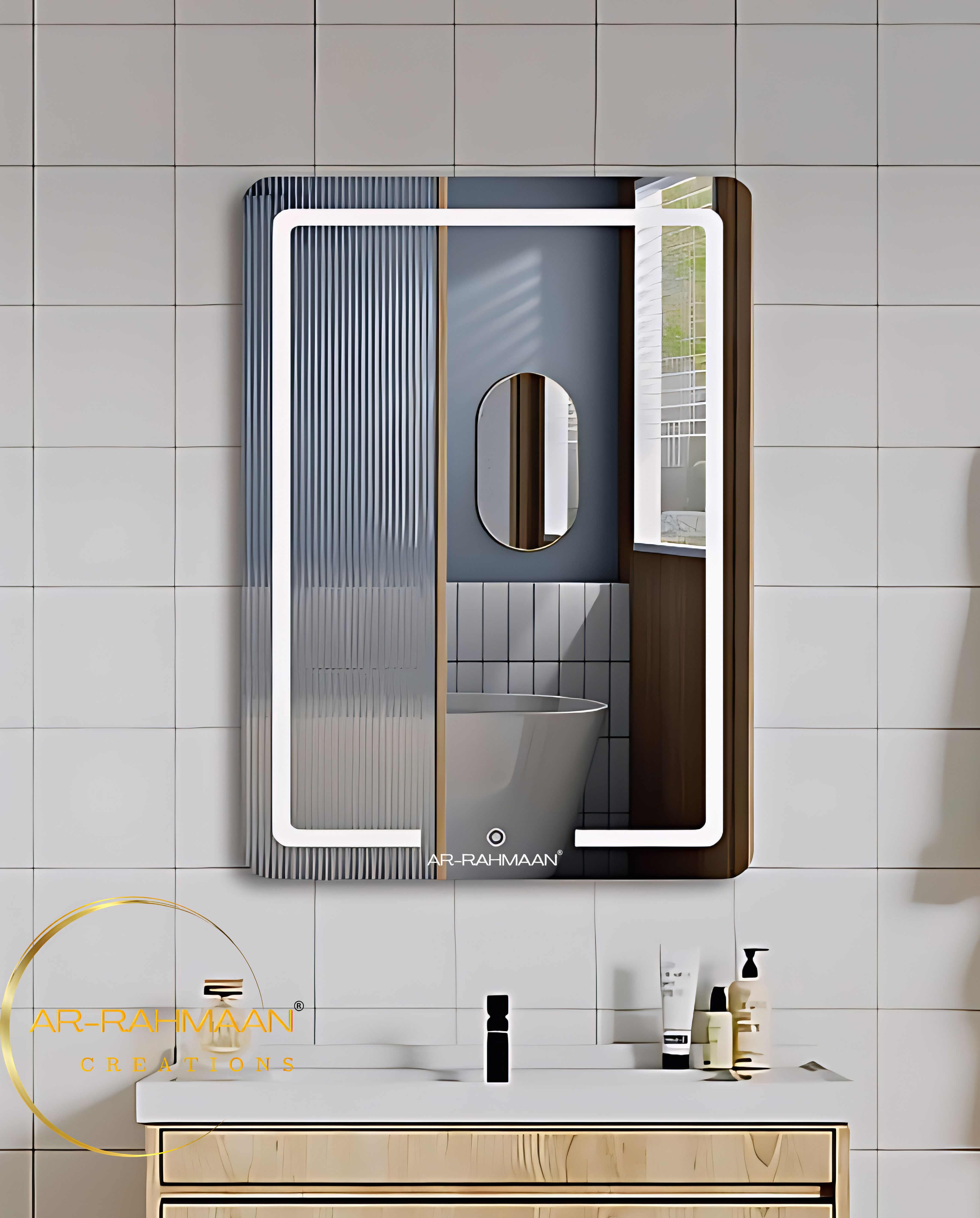 Modern Rectangular Wall Led Mirror with Touch Sensor Bathroom Mirror-image-19