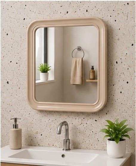 Modern Wall Mirror with Round Corners | Glossy Frame 31x40 Bathroom Mirror-image-2