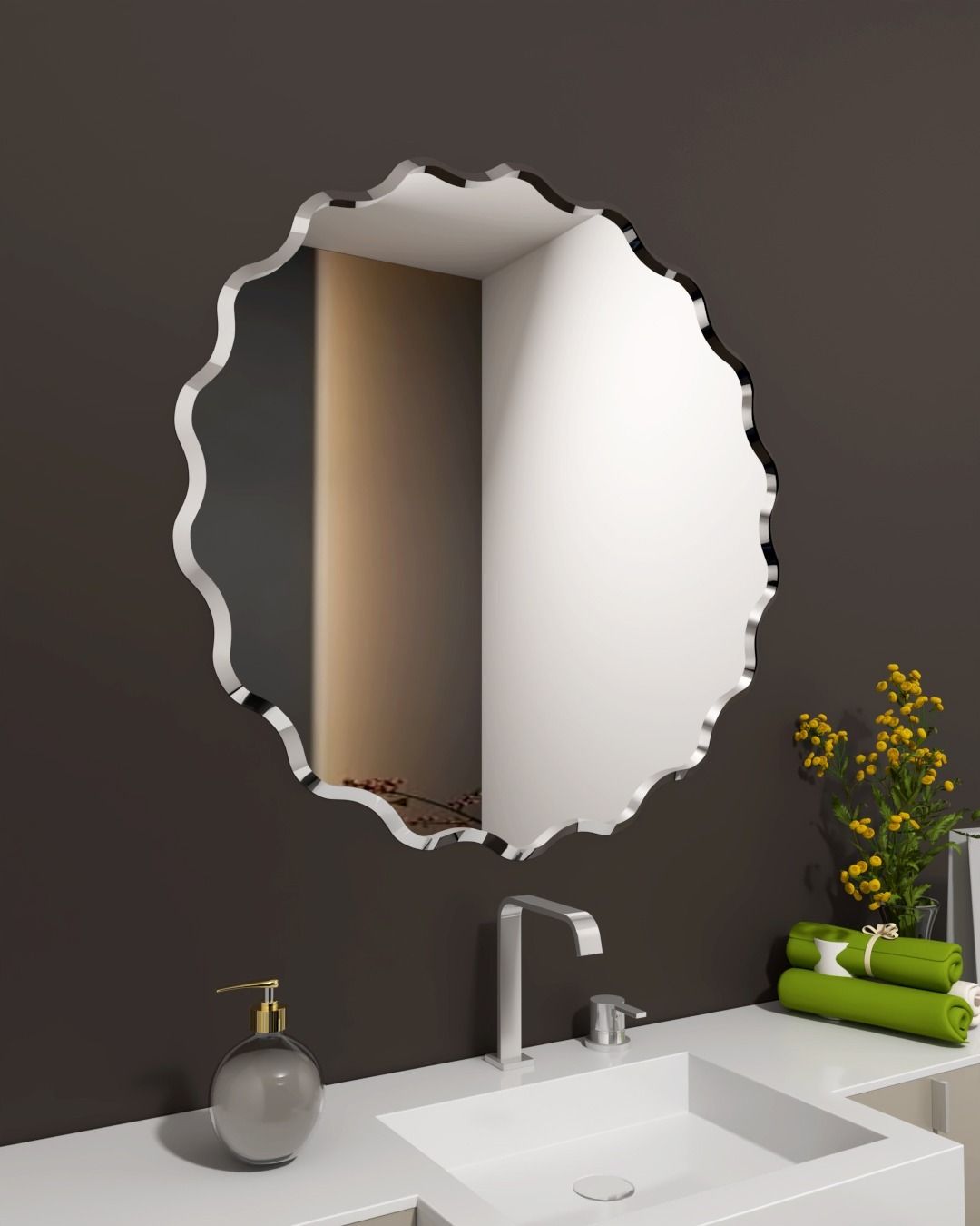 Bevelled Glass Flower Shape Decorative Wall Mirror 24x24 Inch Bathroom Mirror-image-43