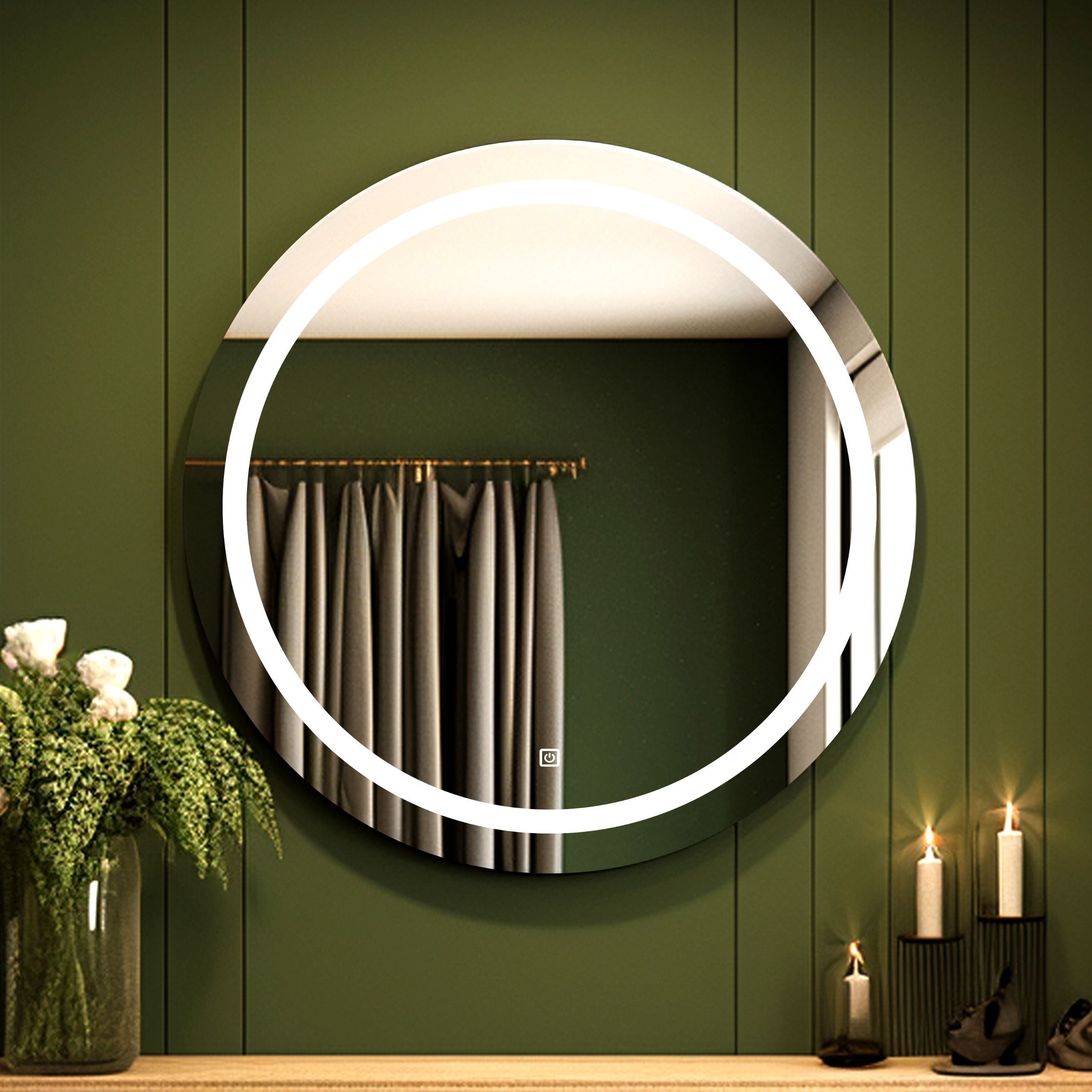 luppra Round Wall Mirror with touch sensor & Light for wall Decorative, Size 24" X 24" Bathroom Mirror-picture-26