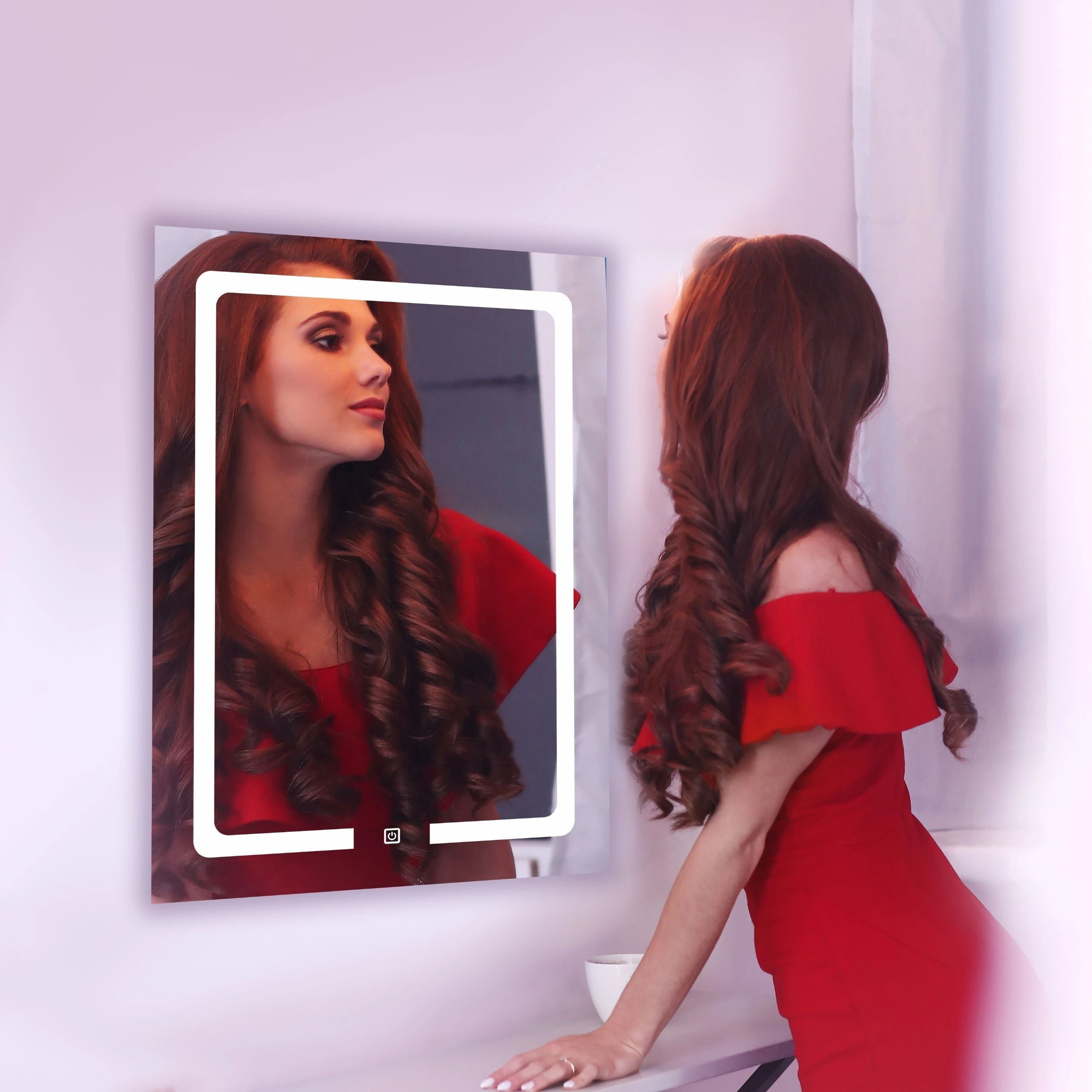Smart LED Wall Mirror with Touch Sensor for Bathrooms, Living Rooms, and Hallway Bathroom Mirror-image-8