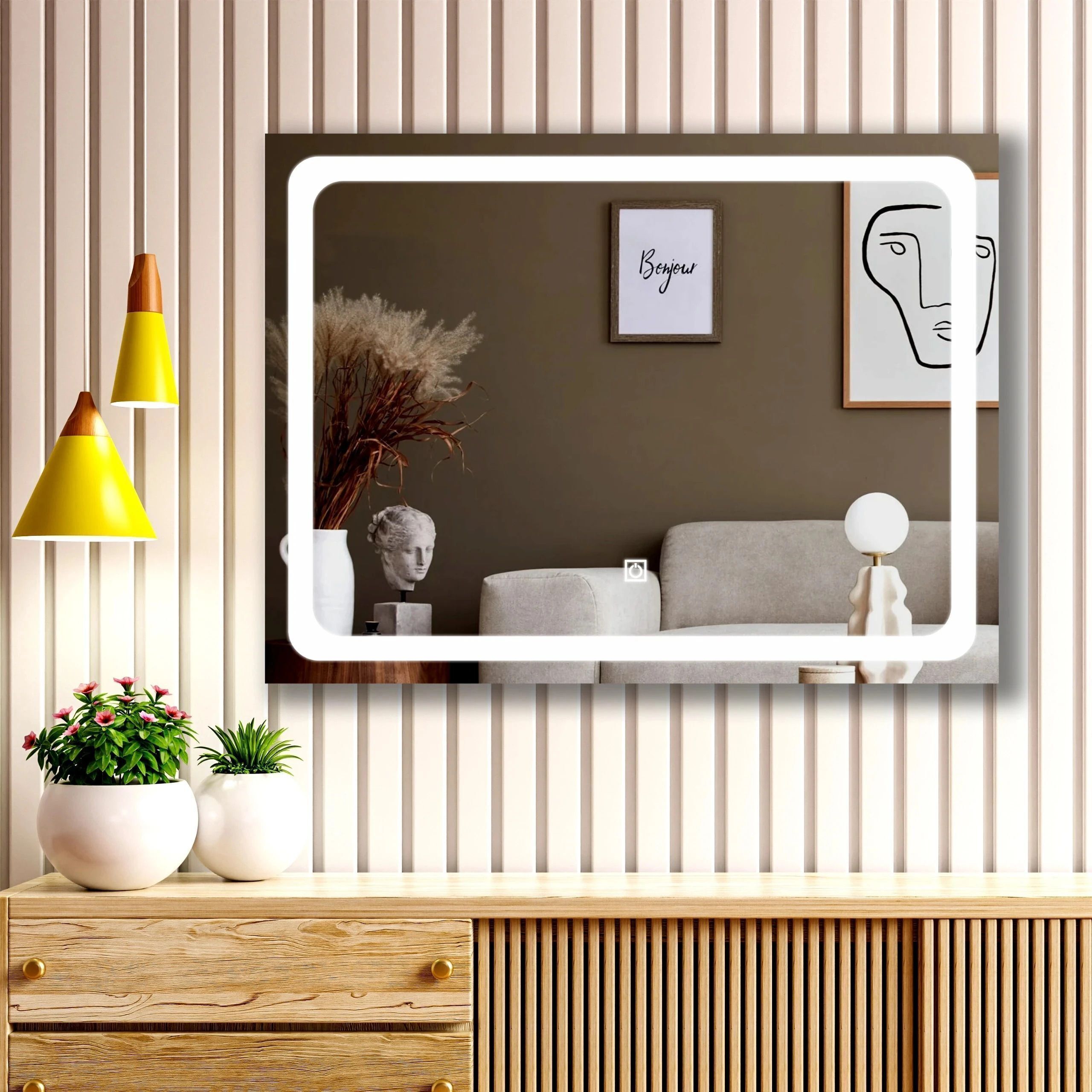 Horizontal Wall Mounting Mirror with Light 24X18 inch Bathroom Mirror-image-43