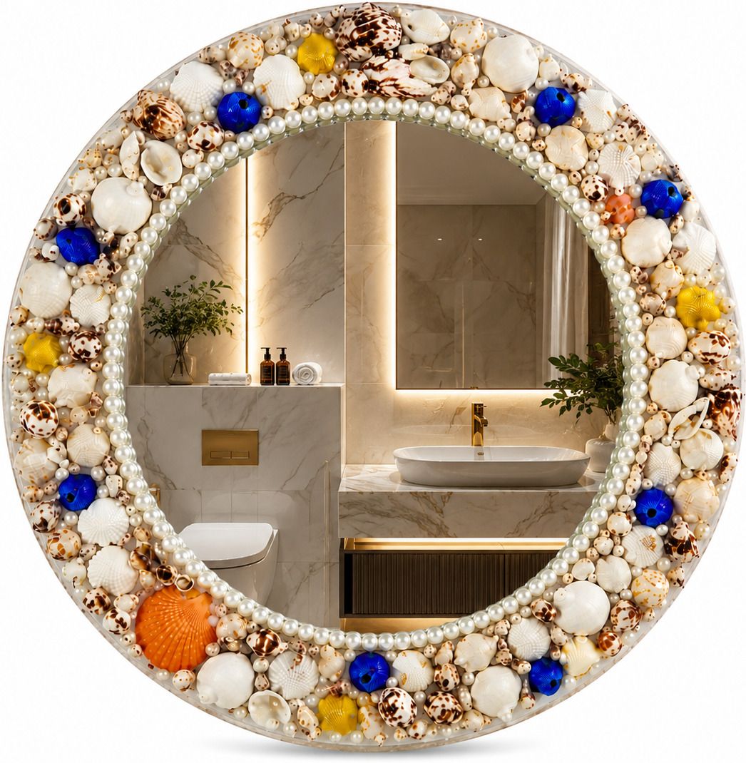 tech-lobby Ocean Charm Artifical Shell Mirror – Premium Handmade Bathroom Mirror Bathroom Mirror-picture-16