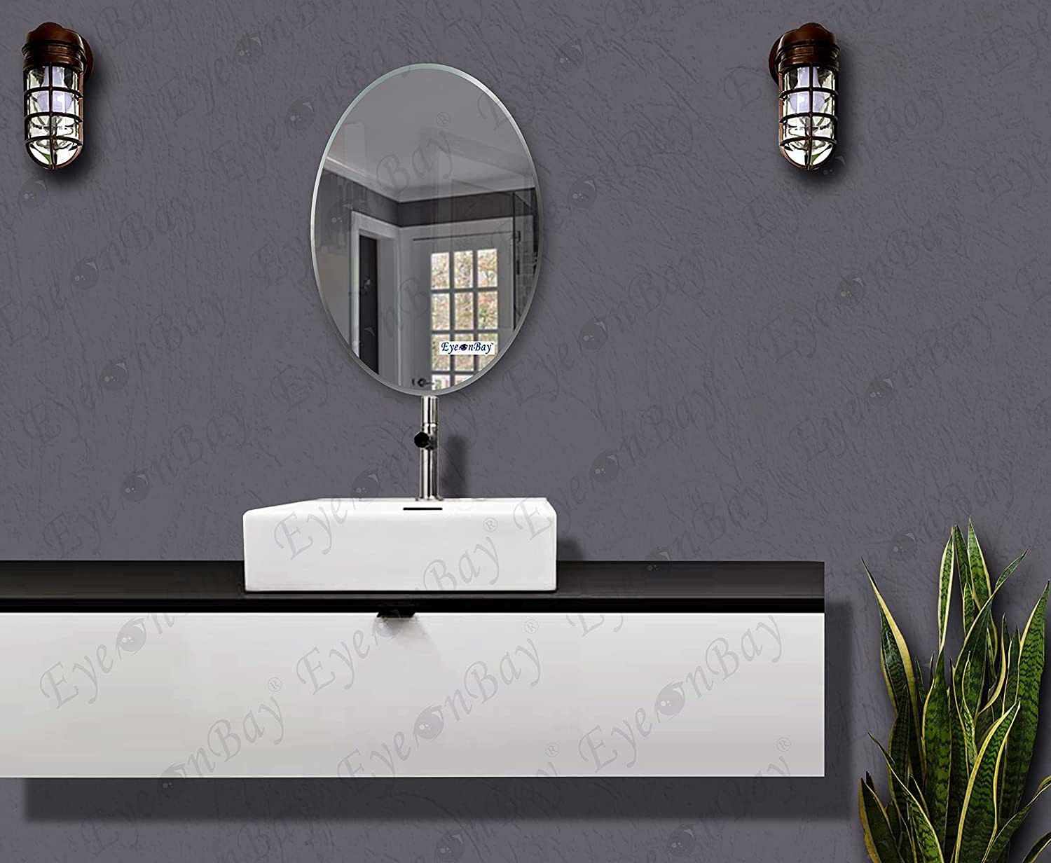 eyeonbay Frameless Oval Shape Mirror, Bathroom Mirror, Wall Décor (White, 20 X 14 Inches) Bathroom Mirror-picture-20