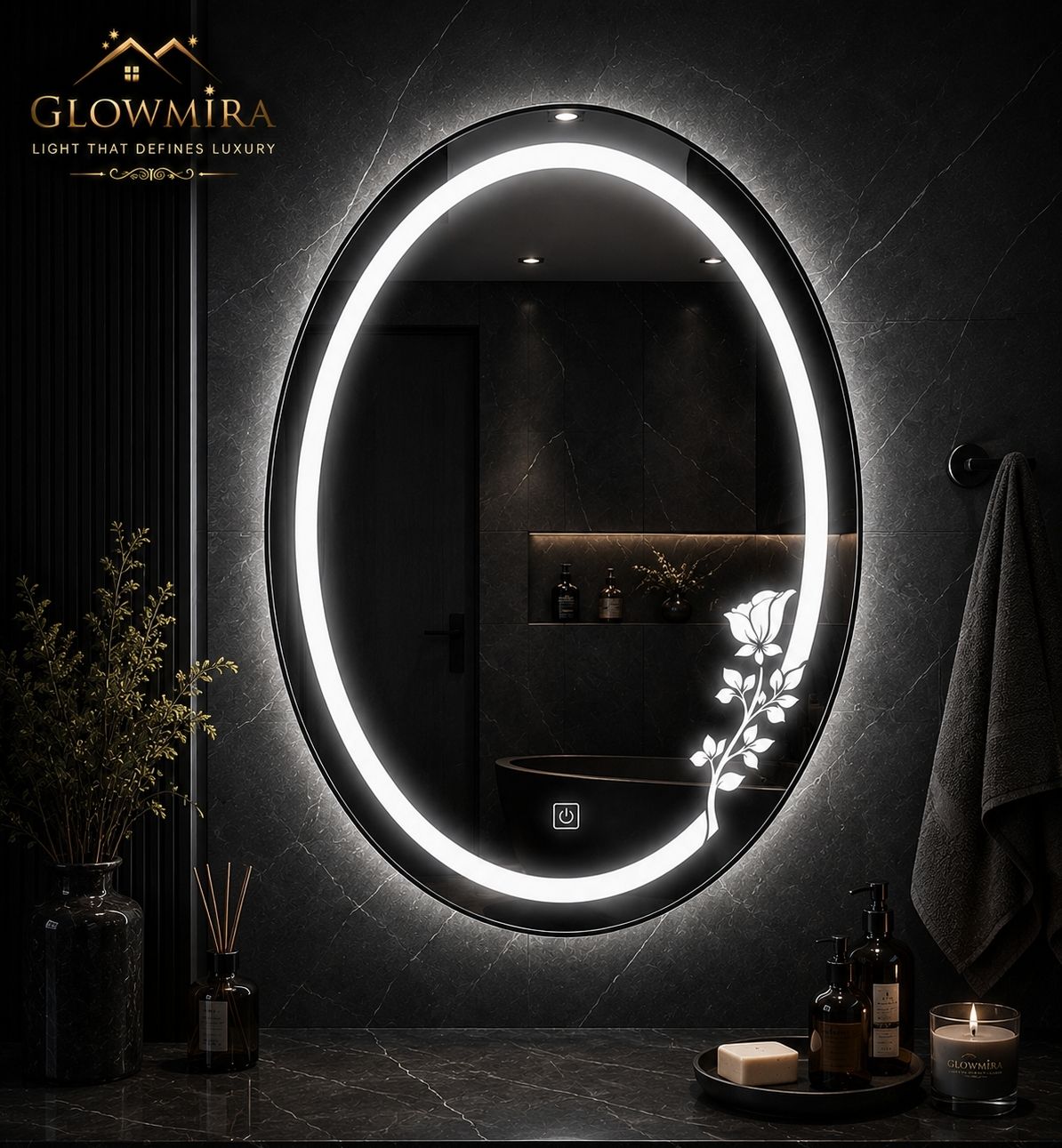 glowmira 18x24 Inch LED Wall Mirror Glass with Touch Sensor Lights for Home Decor Mirror Bathroom Mirror-picture-48
