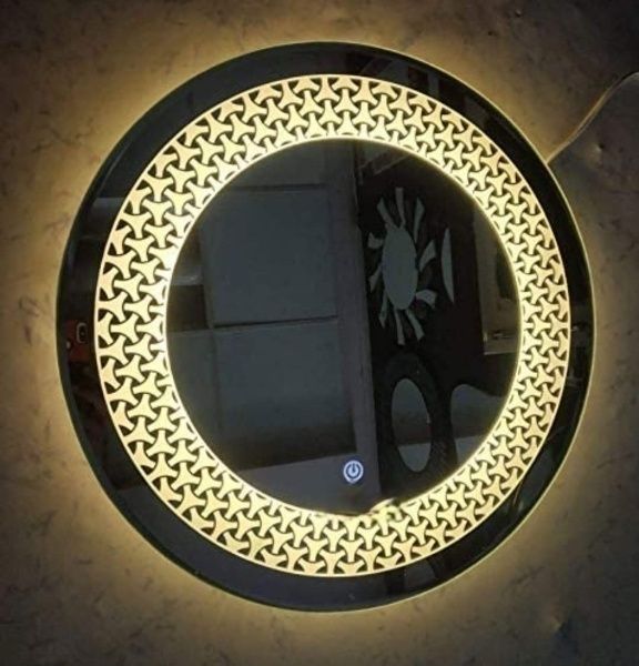 3D Designed Wall Mount Round Blue LED Mirror Light with Sensor (Size: 21"x21") Bathroom Mirror-image-13