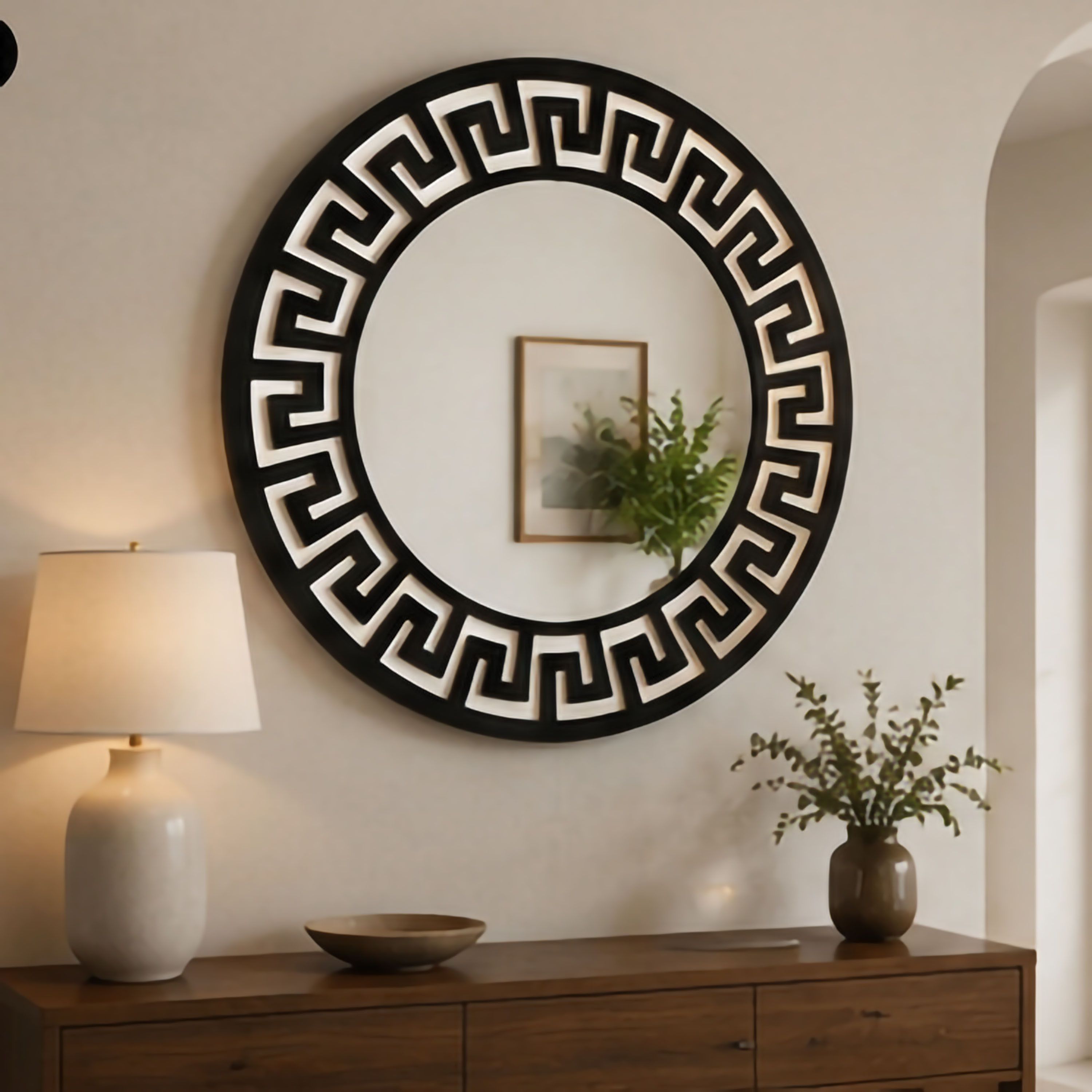 Luxury Greek Design Wall Mirror Decorative Home Accent Mirror Black - 16Inch Bathroom Mirror-image-2