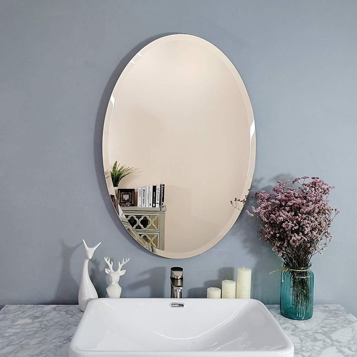 Frames 5mm Thick Exquisite Beveled Frameless Oval Wall Mount Mirror for Bathroom Bathroom Mirror-image-37