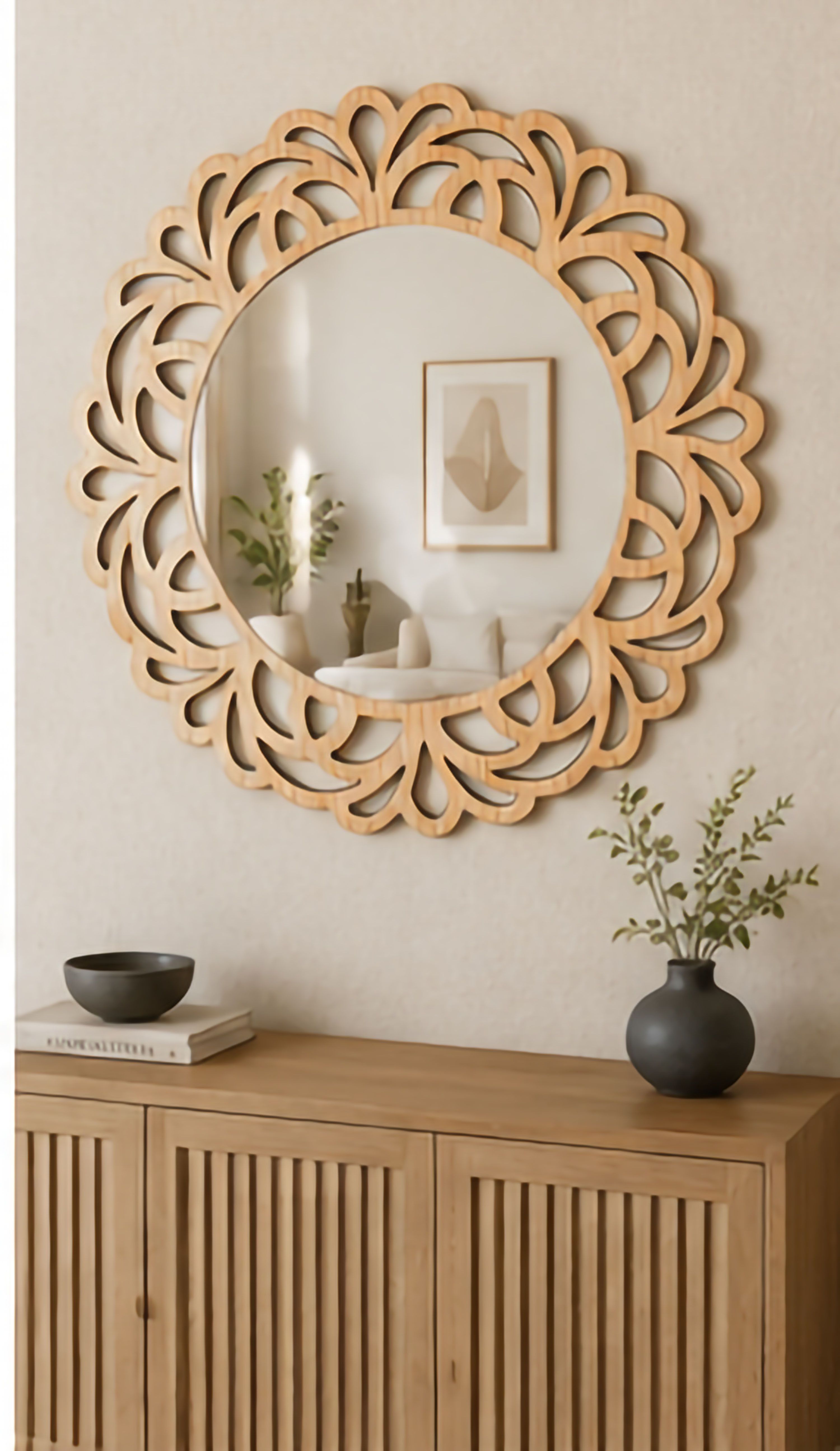 Premium Wall Mounted Wooden Frame Mirror Decorative Home Decor Mirror - 16Inch Bathroom Mirror-image-36