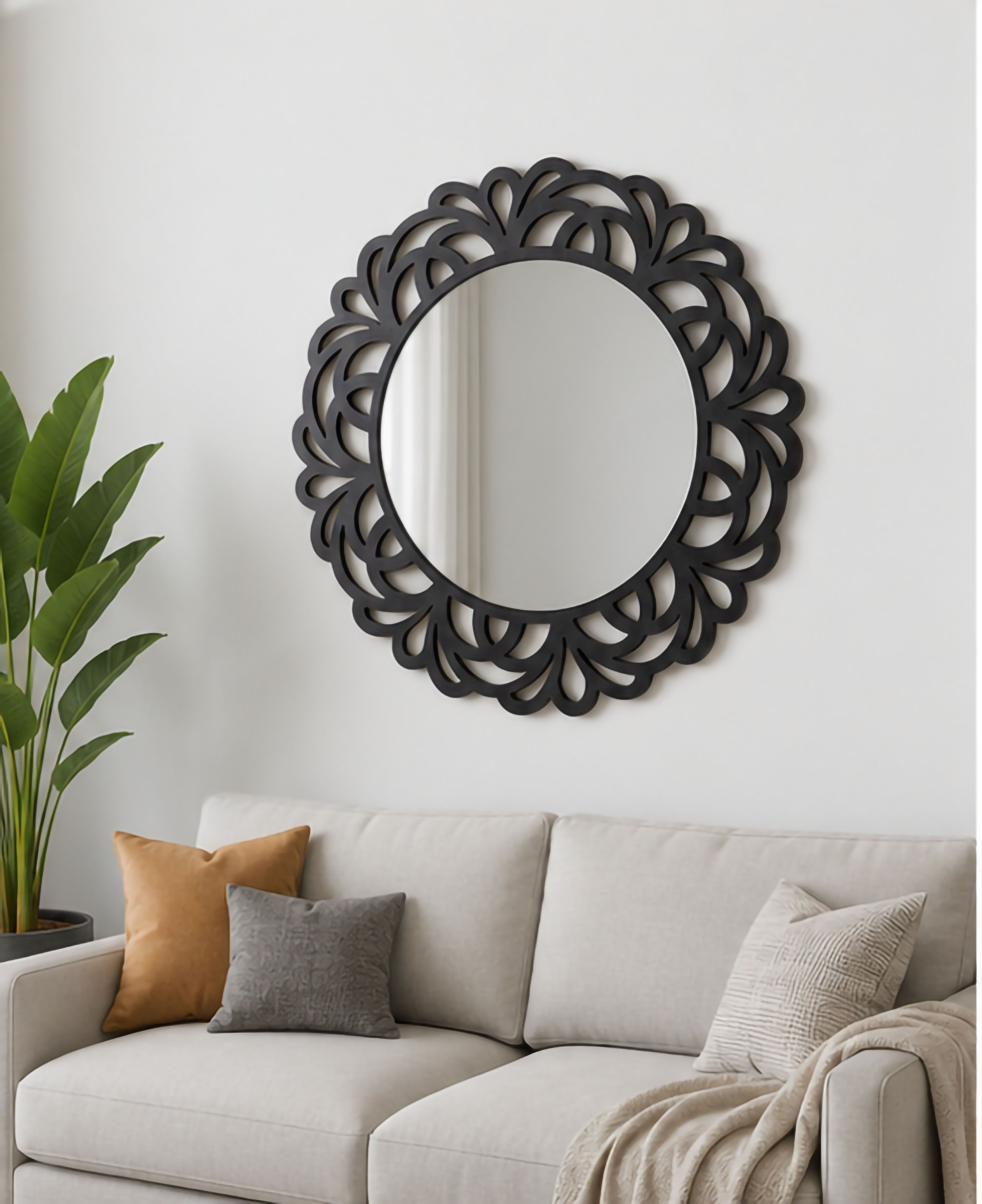 Wall Mirror with Elegant Floral Design Decorative Wall Hanging Mirror - 16In Bathroom Mirror-image-15