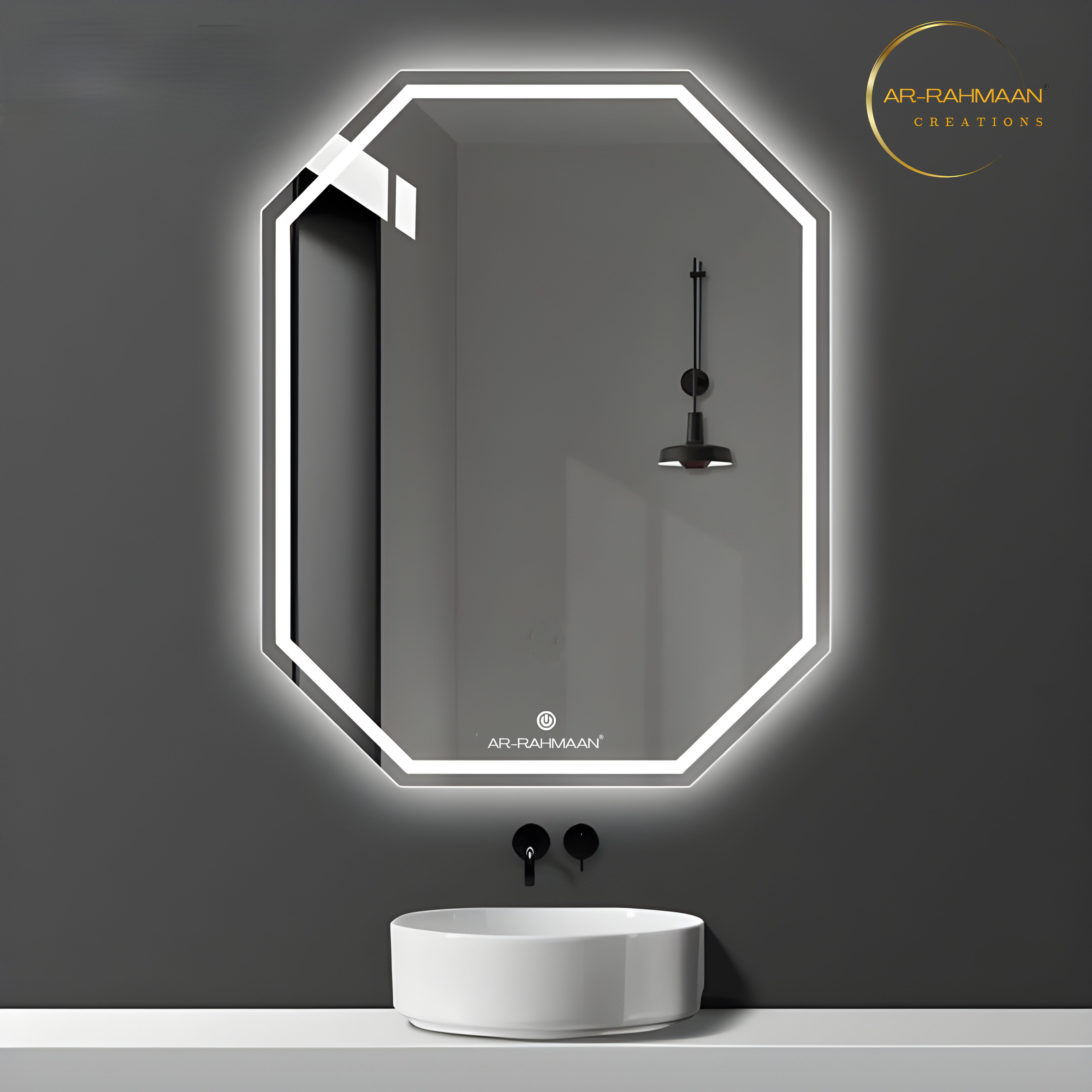 ar-rahmaan creations Mordern Octagonal Wall LED Mirror With Touch Sensor Bathroom Mirror-picture-12