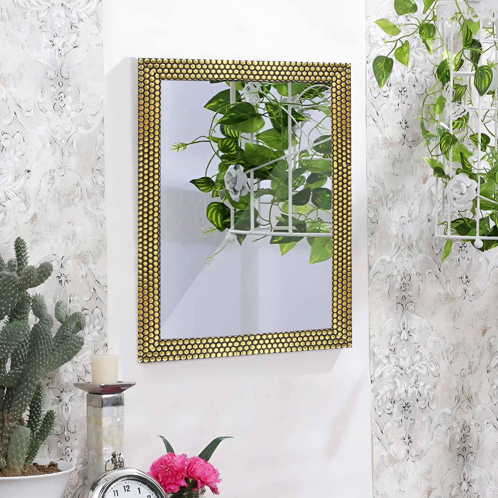 art street Wall Decorative Honeycomb Design Gold Mirror for Bathroom & Home Décor Bathroom Mirror-picture-14