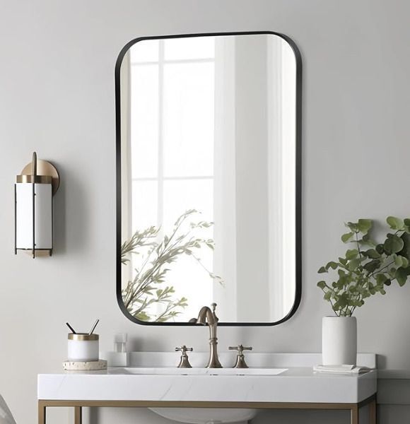 ELEGANT RECTANGLE MIRROR WITH BLACK FRAME 24*18 INCHES DECORATIVE ITEM Bathroom Mirror-image-29