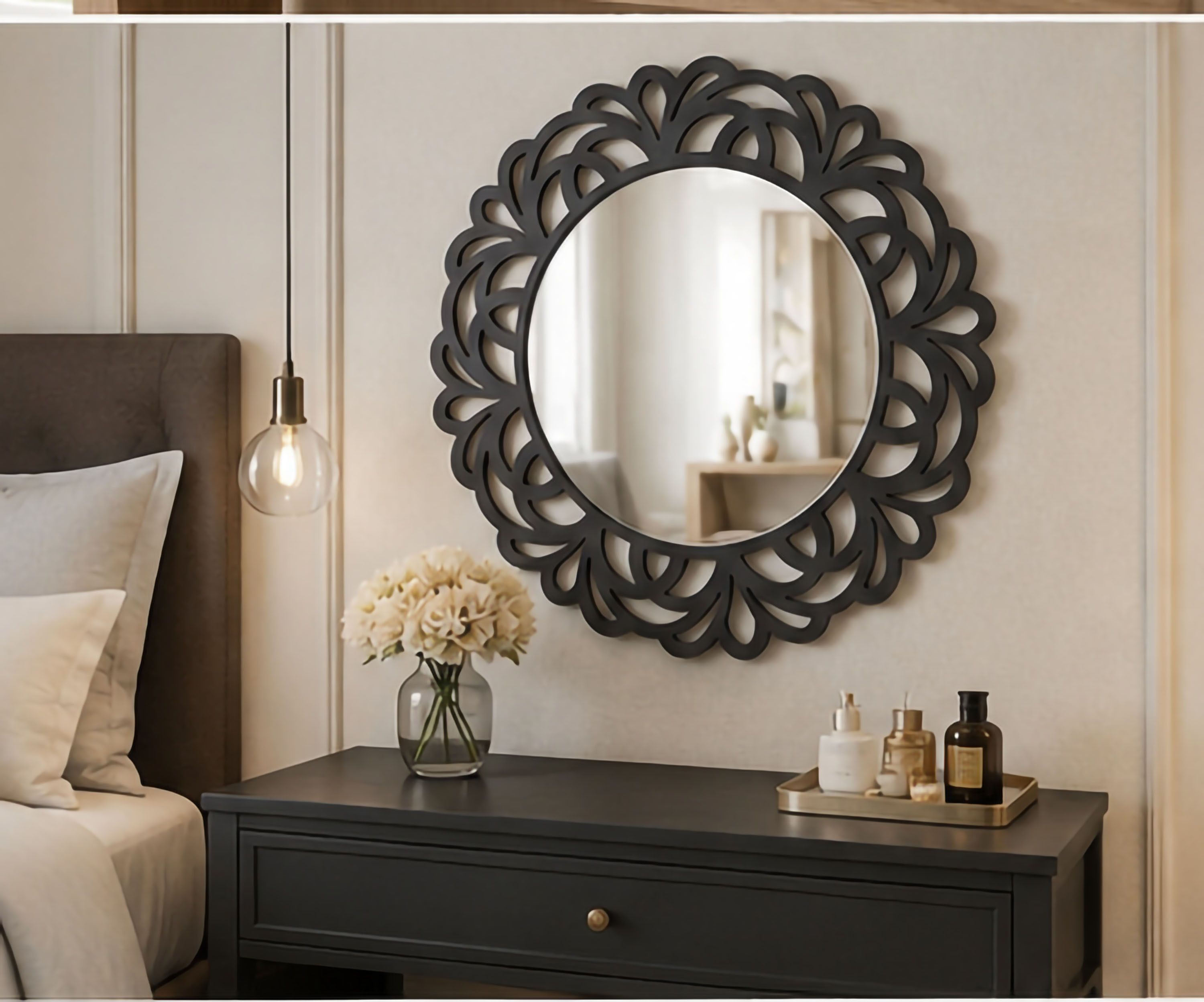 Decorative Wall Mirror Floral Frame Mirror Modern Home & Office Wall Décor -16In Bathroom Mirror-image-7