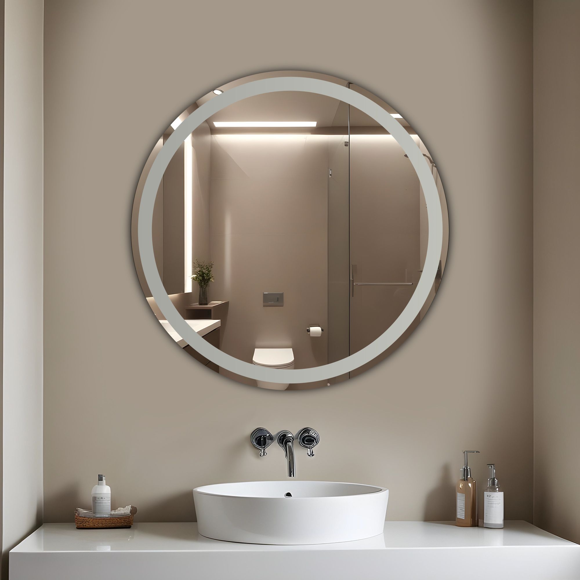 germa sanitarywares Round Frosted Wall Mounted Frameless Mirror with Beveled Edges Bathroom Mirror-picture-25