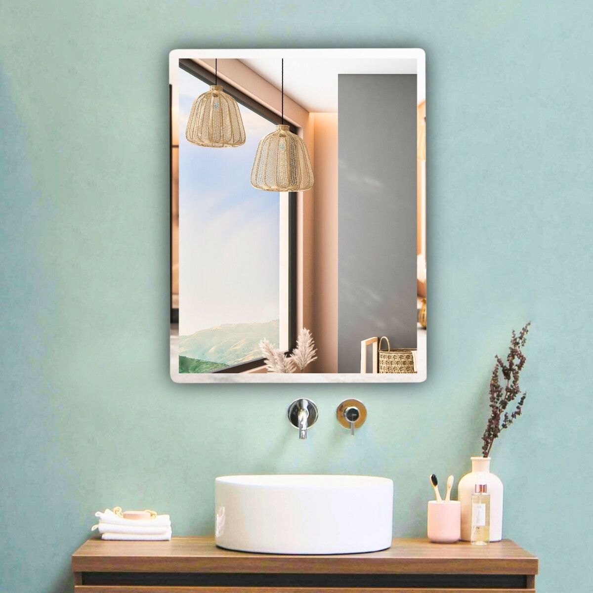 Wall Mirror For Bathroom, Basin Mirror, Mirror For Room, Glass-12”X18”-BM1218A1 Bathroom Mirror-image-18