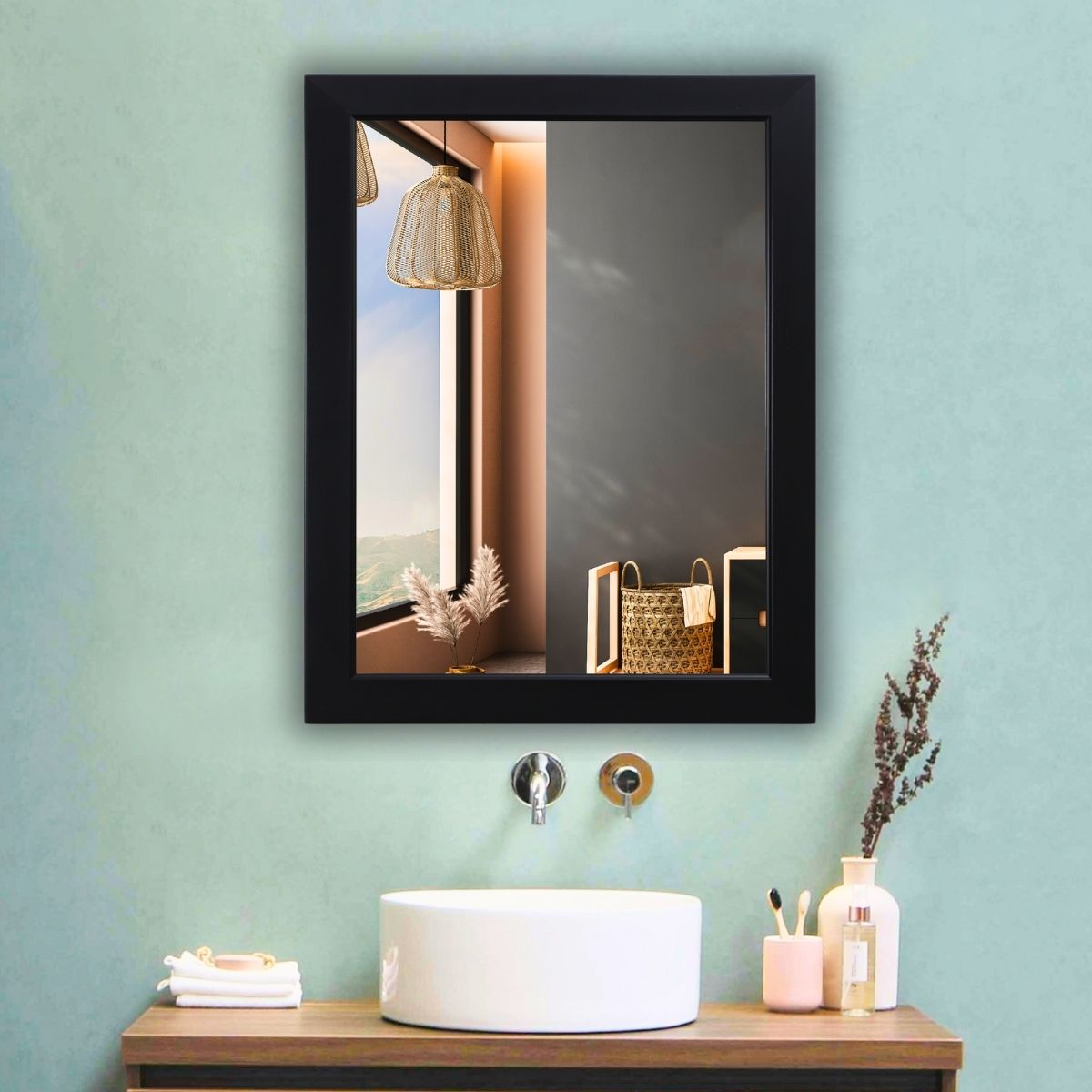 the deqor Frame Wall Mirror For Bathroom,Shaving Mirror,Mirror For Room,-15”X21”-FM1521A11 Bathroom Mirror-picture-37