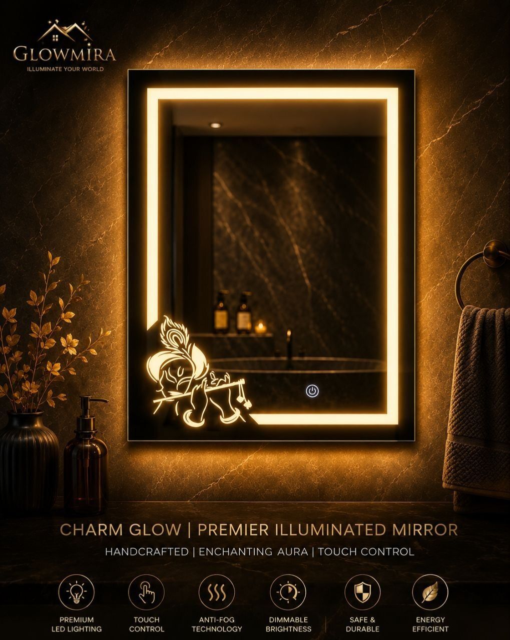 18"x24" LIGHT Wall Mirror Glass with Sensor for Home Decor Mirror Bathroom Mirror-image-24