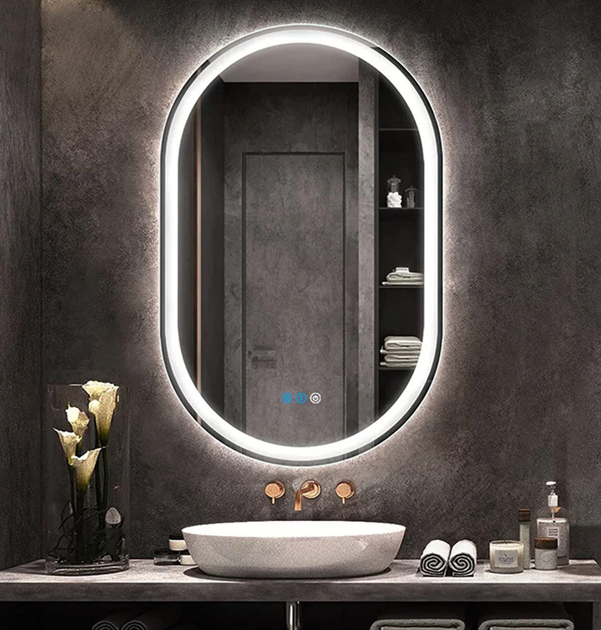 mirrornix Oval LED Bathroom Mirror with Front Lights Smart Memory 3 Color Brightness Bathroom Mirror-picture-23