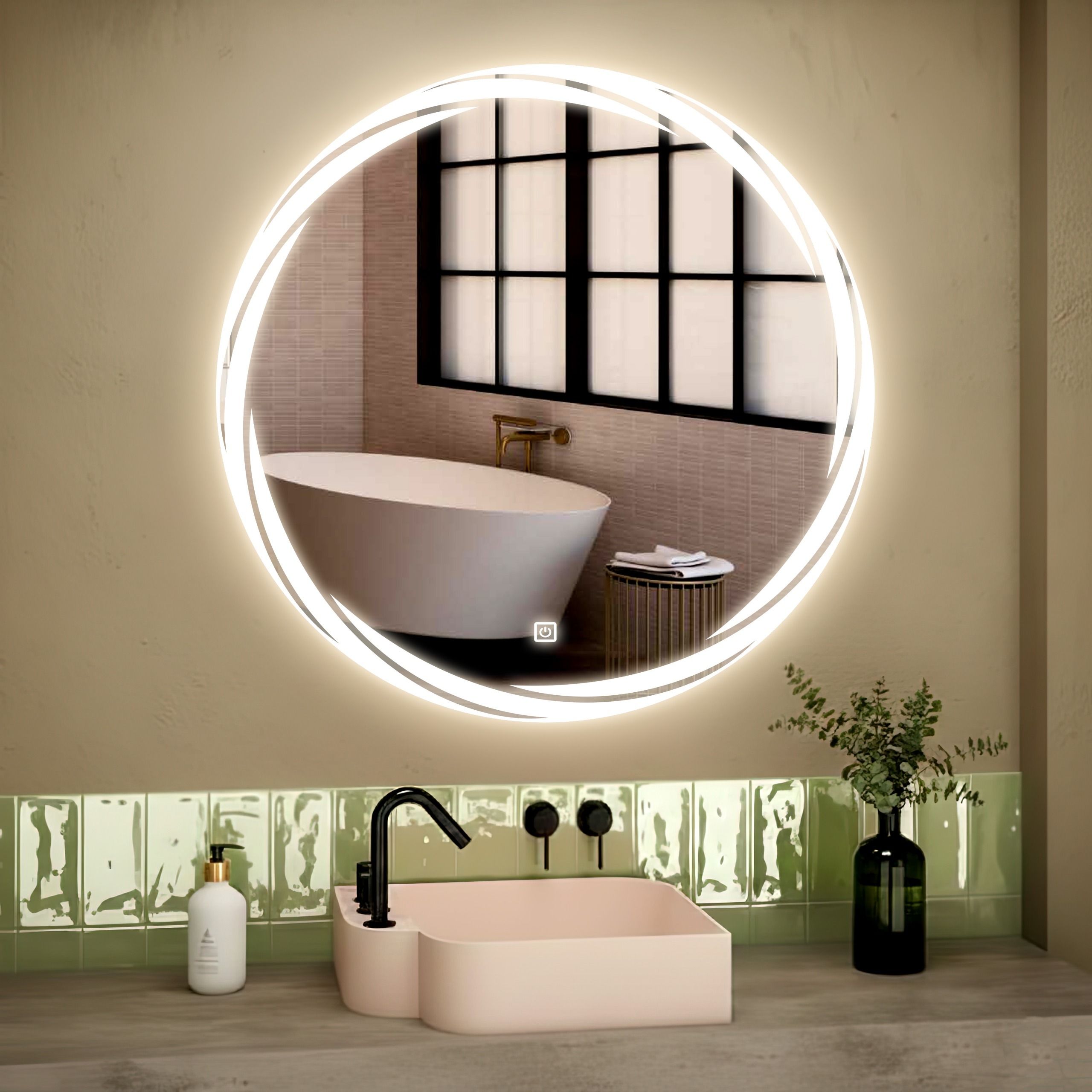 Round 24X24 inch Wall Mounting Mirror with Light_35 Bathroom Mirror-image-21
