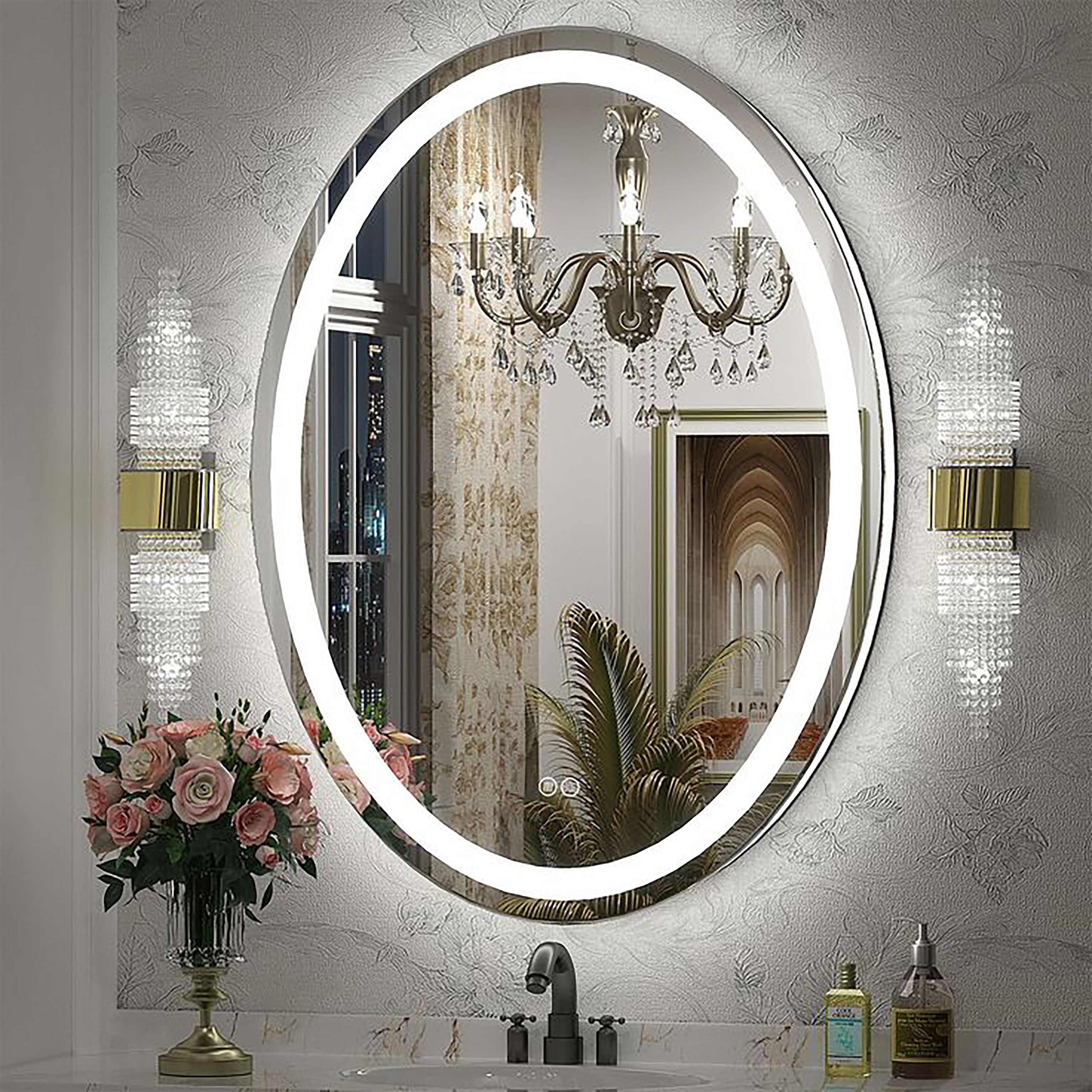 Stylish LED Mirror with Touch Sensor 3 Color Modes (Warm, Natural, Blue) Decorative Mirror