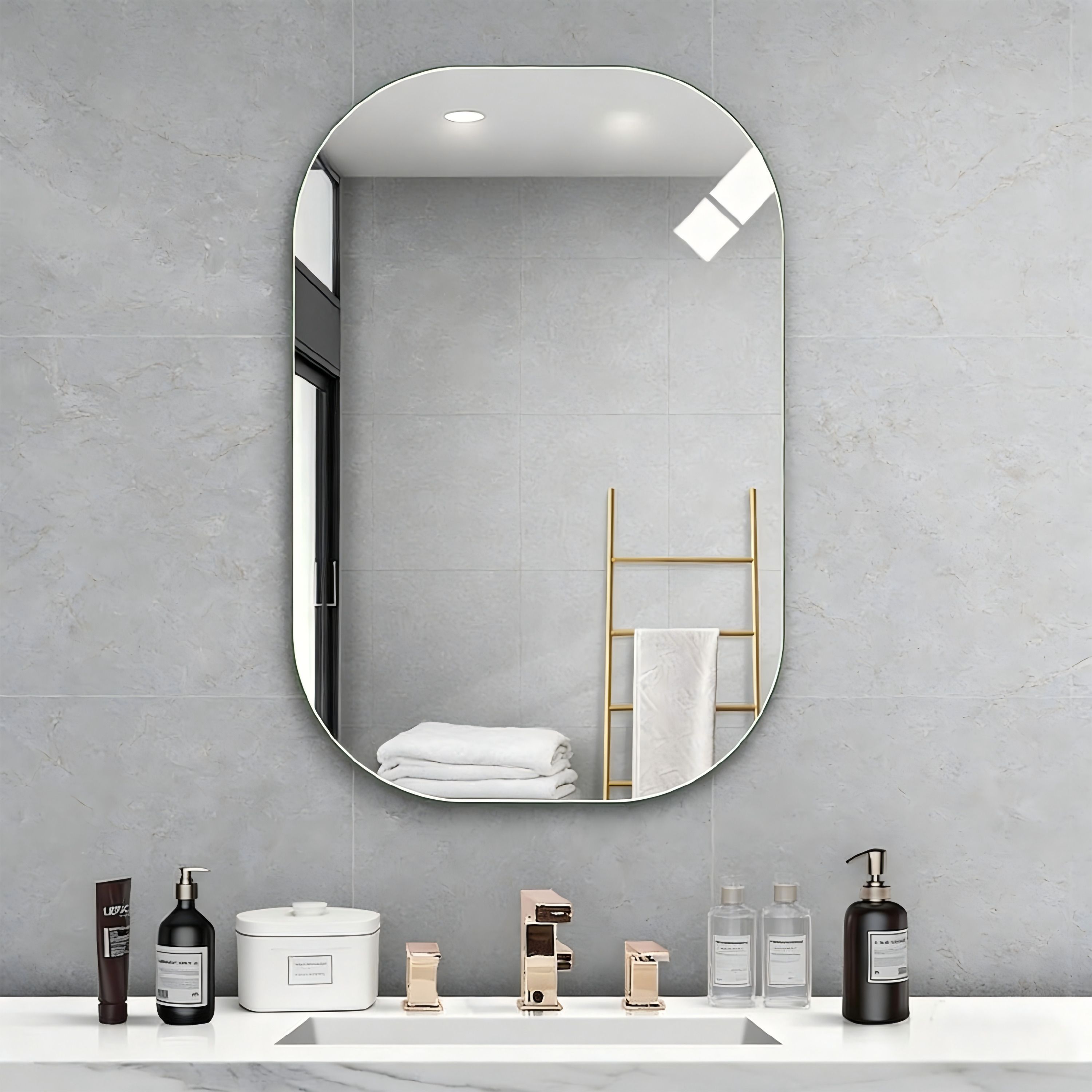 Squar Modern Bathroom Mirror Easy to Install no drill required Size-12X15 INCH Bathroom Mirror