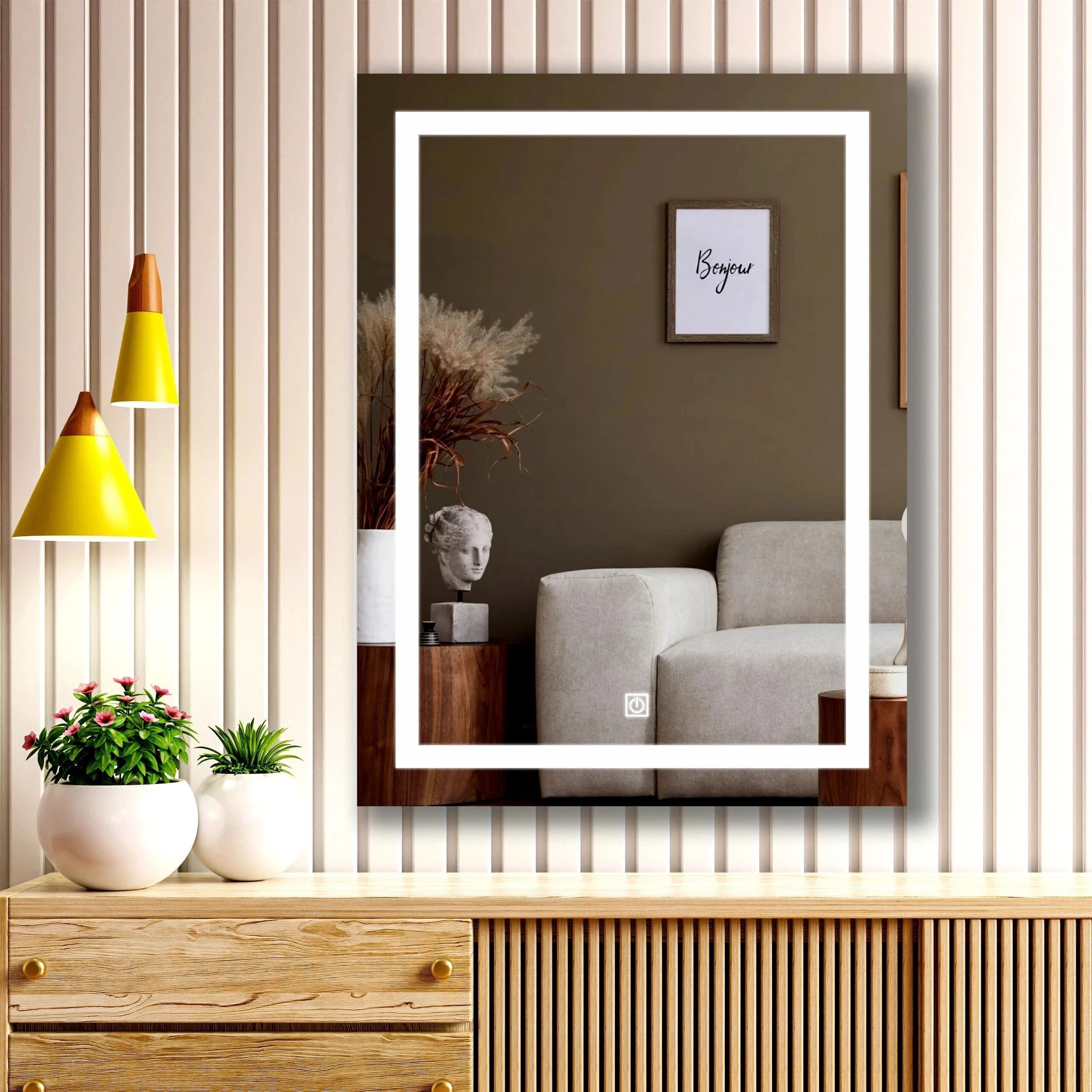 krelix 18X24 inch Rectengale Wall Mounting Mirror with Light Bathroom Mirror-picture-34