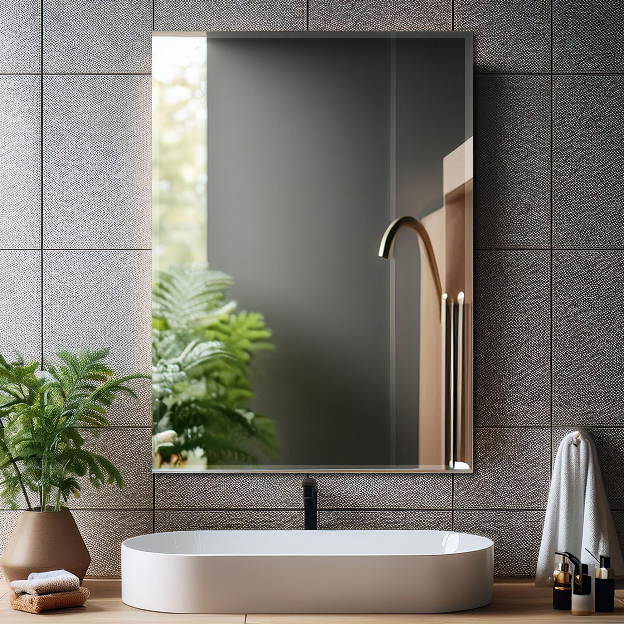 germa sanitarywares Wall Mounted Frameless Mirror with Beveled Edges 60cmx45cm Bathroom Mirror-picture-10