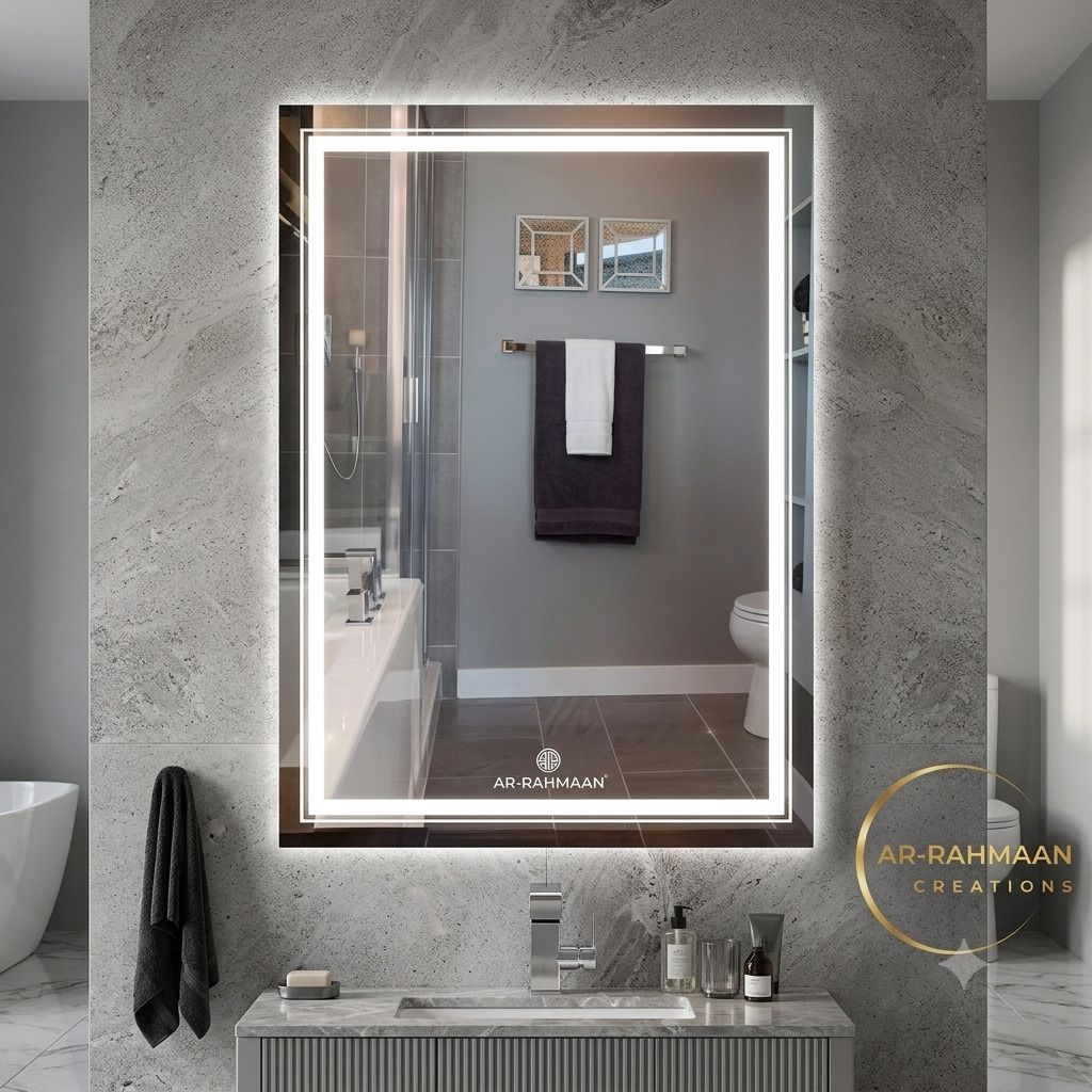 ar-rahmaan creations Mordern Rectangle Wall LED Mirror With Touch Sensor Bathroom Mirror-picture-31