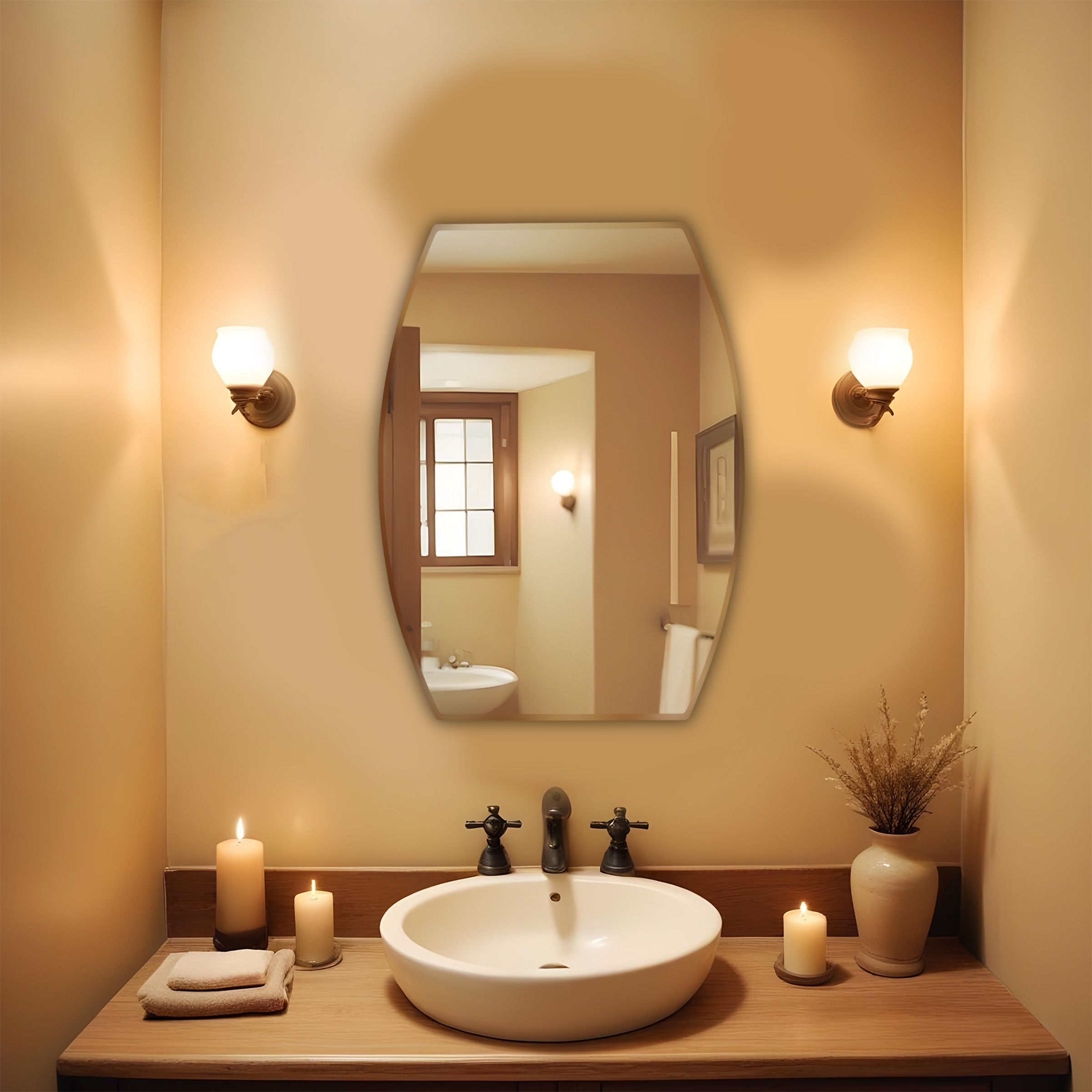germa sanitarywares Semi-Oval Rectangular Wall Mounted Frameless Mirror with Beveled Edges Bathroom Mirror-picture-26