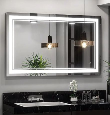 pinicode led rectangular 15*18 inch with three color lights and touch sensor Bathroom Mirror-picture-36