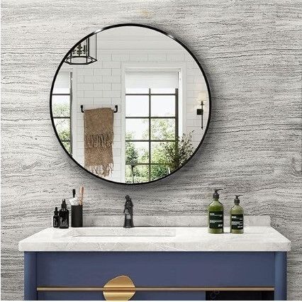 krelix 24" x 24" Glass Round Decor Wall Mounted For Bedroom, Bathroom and living Room Bathroom Mirror-picture-21