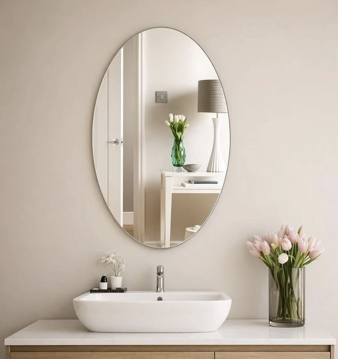 belacia Oval Mirror Sticker 18inch x 12inch Bathroom Mirror-picture-16