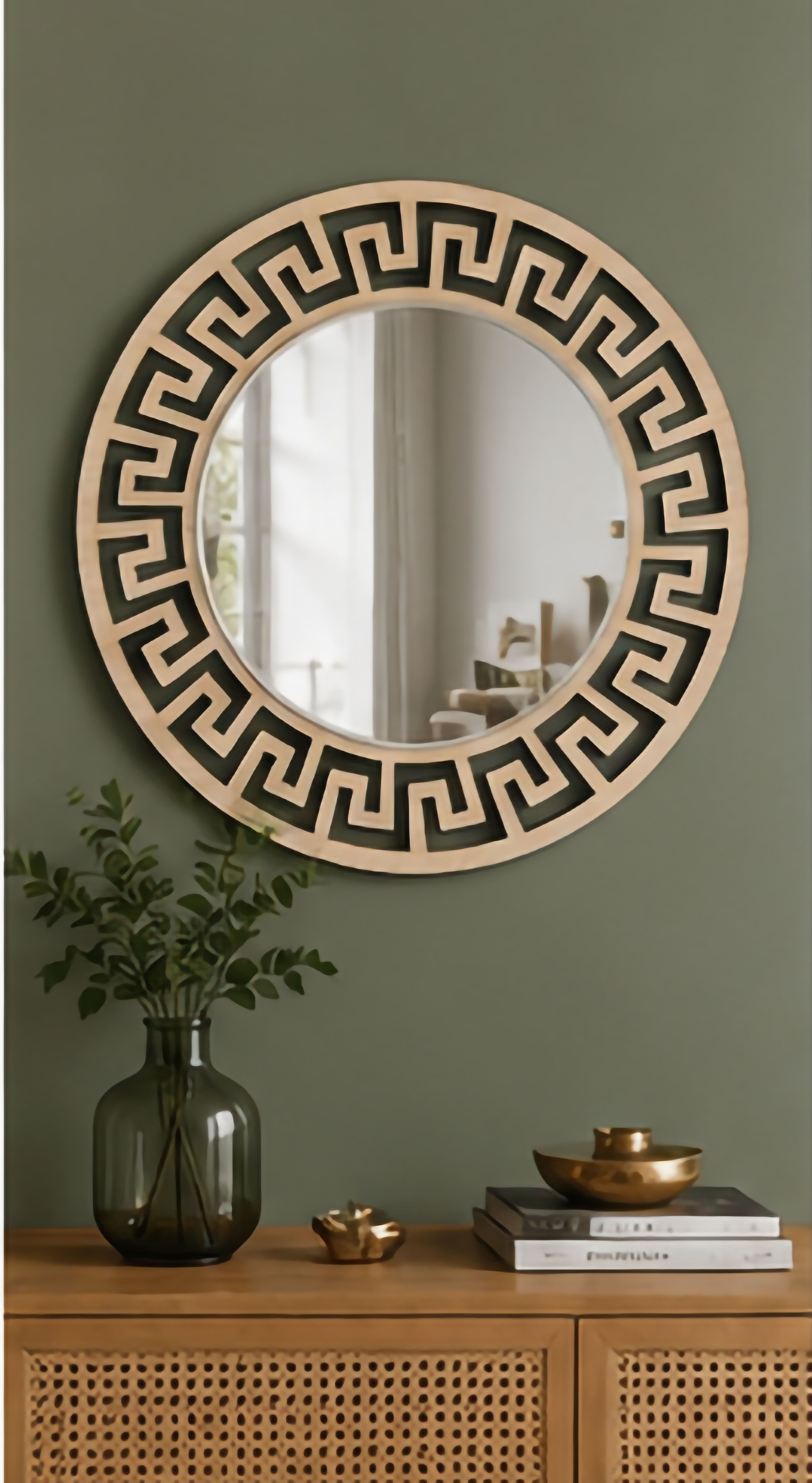 aryaansh Decorative Wooden Mirror with Greek Border Frame Wall Hanging Mirror - 16Inch Bathroom Mirror-picture-38