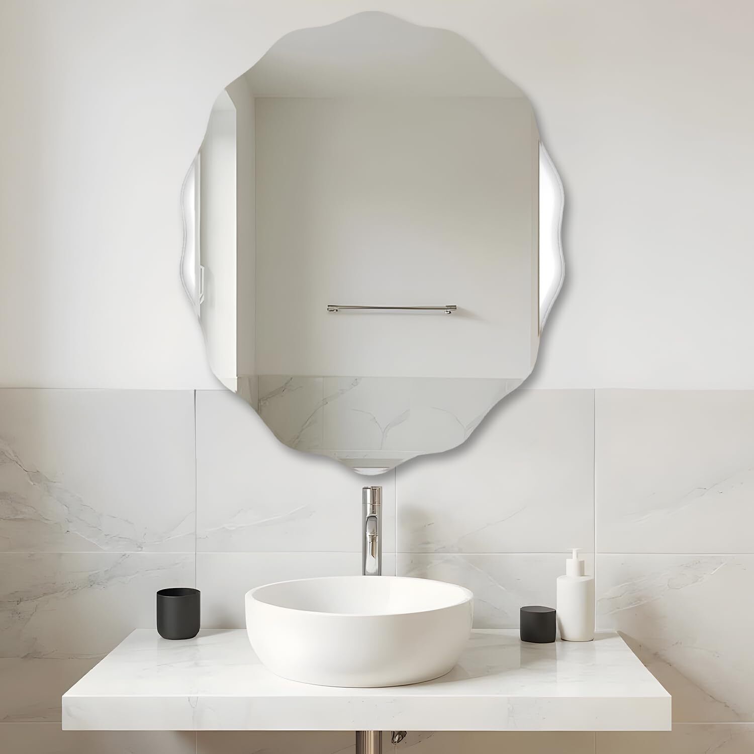 Frameless Oval Glass Wave Wall Mount Mirror with Beveled Edges Bathroom Mirror-image-20