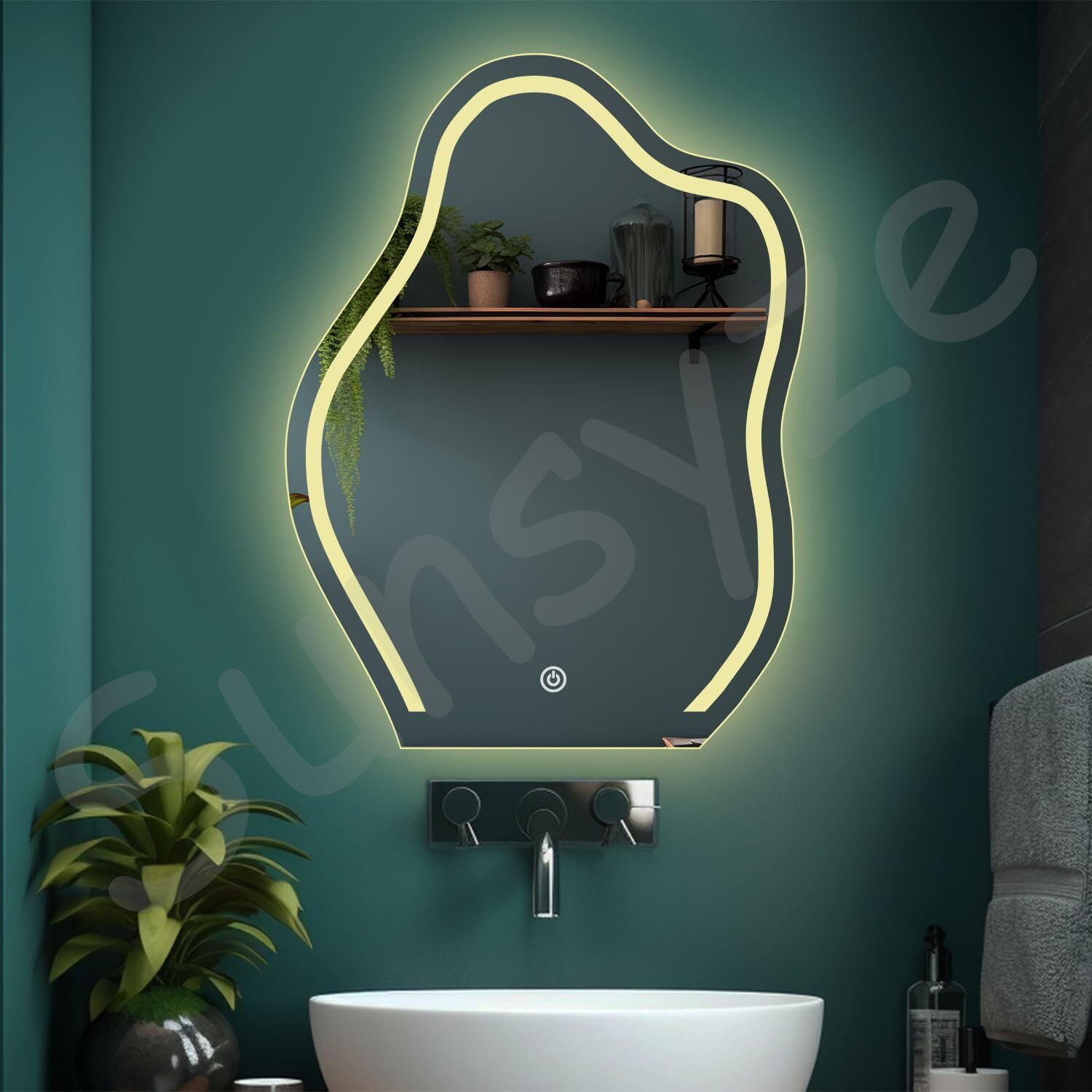 Modern Freeform Illuminated Mirror Bathroom Mirror-image-9