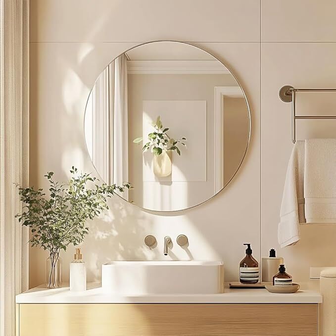 luppra 15 x 15 Inch Frameless Round Mirror Bathroom Mirror-picture-12