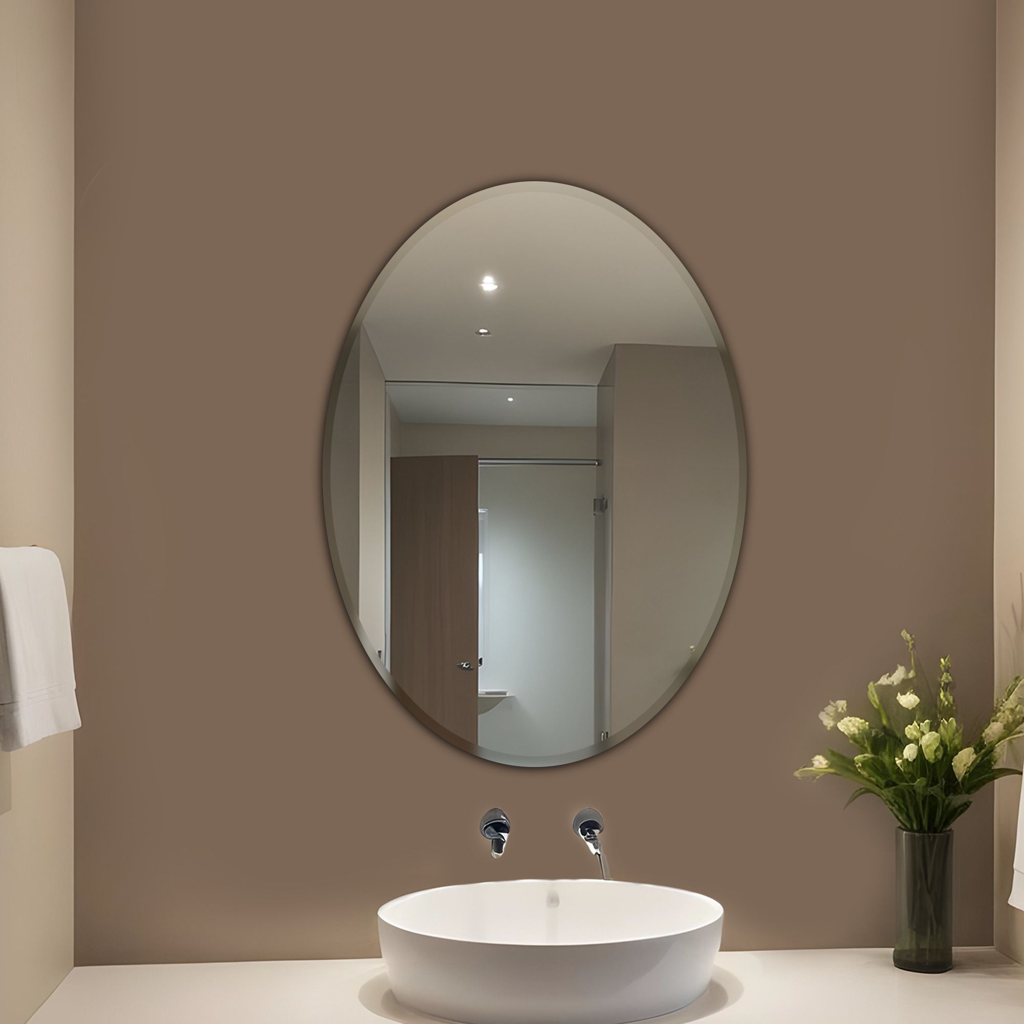 germa sanitarywares Oval Wall Mounted Frameless Mirror with Beveled Edges Bathroom Mirror-picture-26