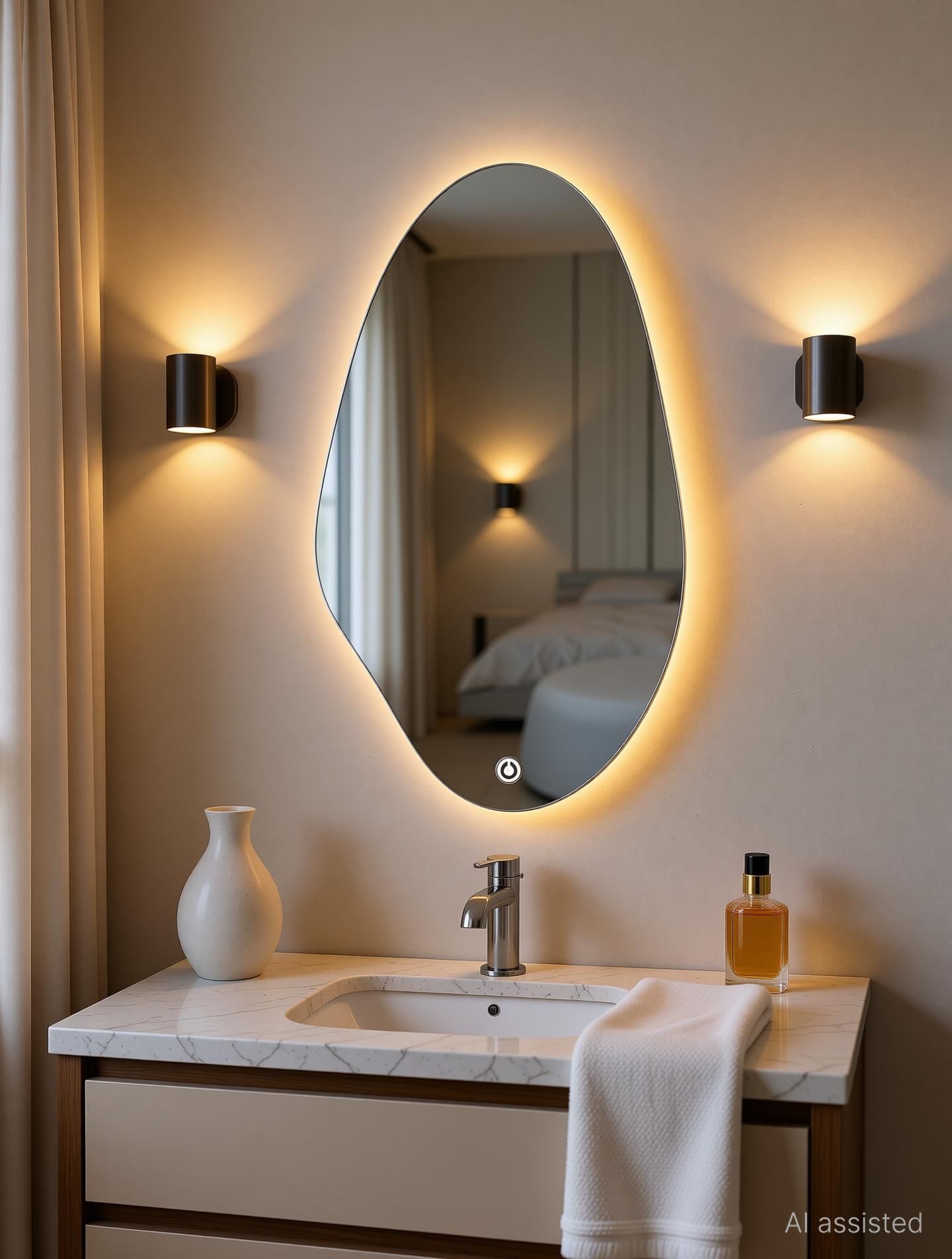 krelix Asymmetric Oval LED Mirror For||Size 18x24||Decorative Mirror with Lights Bathroom Mirror-picture-40