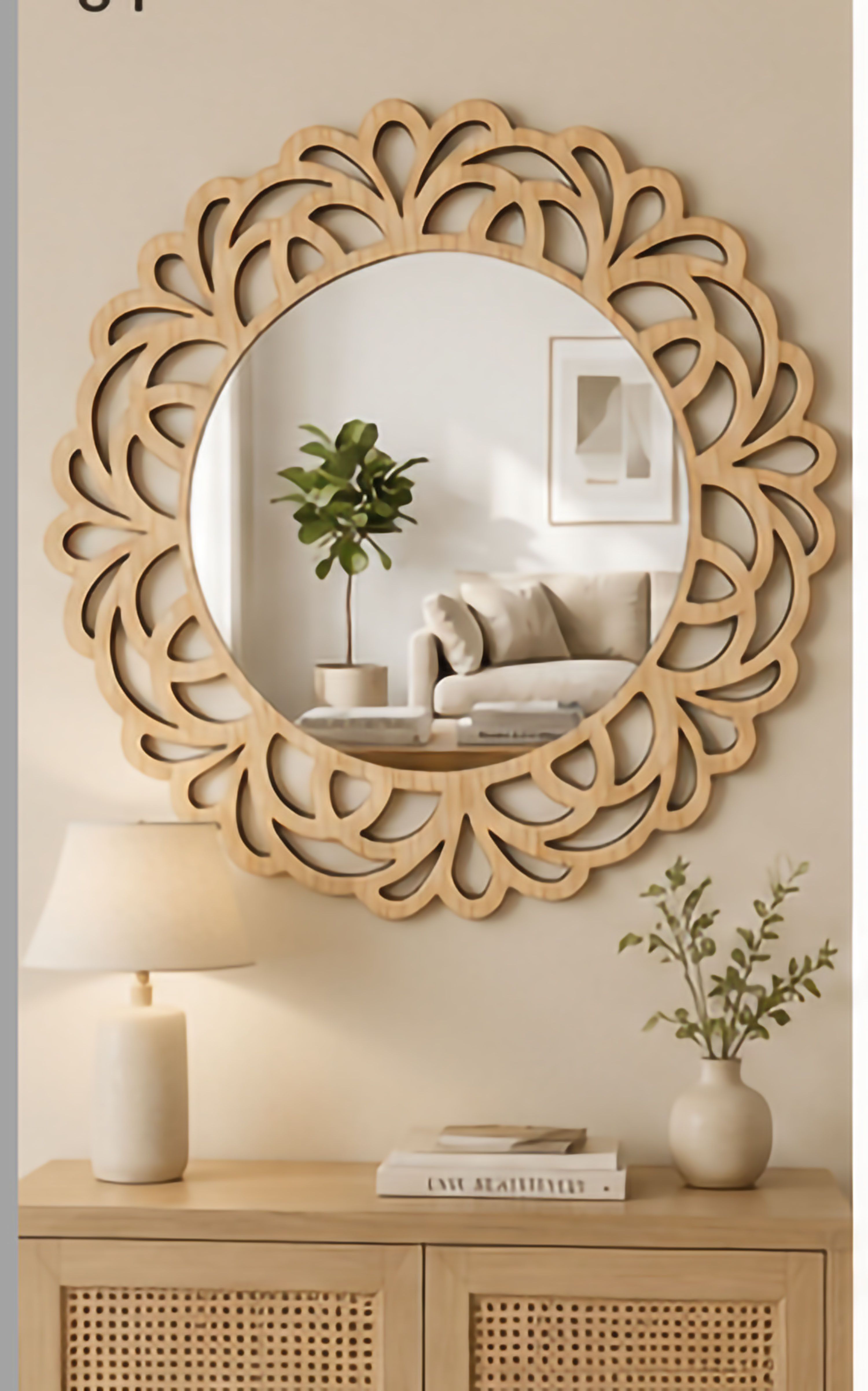 Premium Wooden Wall Mirror Decorative Hanging Mirror for Home Décor 16Inch Bathroom Mirror-image-15
