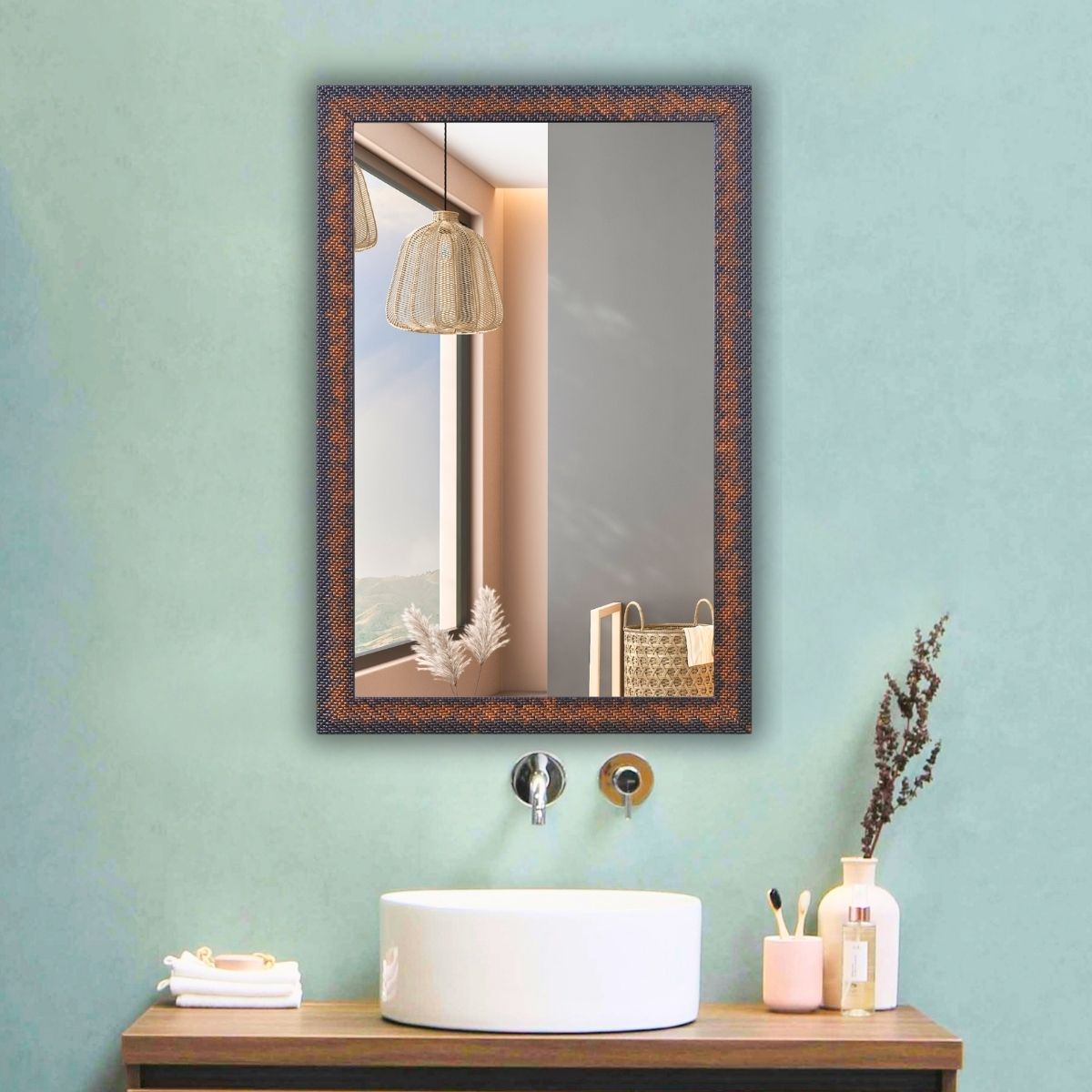 the deqor Frame Wall Mirror For Bathroom,Shaving Mirror,Mirror For Room,-12”X18”-FM1218A3 Bathroom Mirror-picture-10