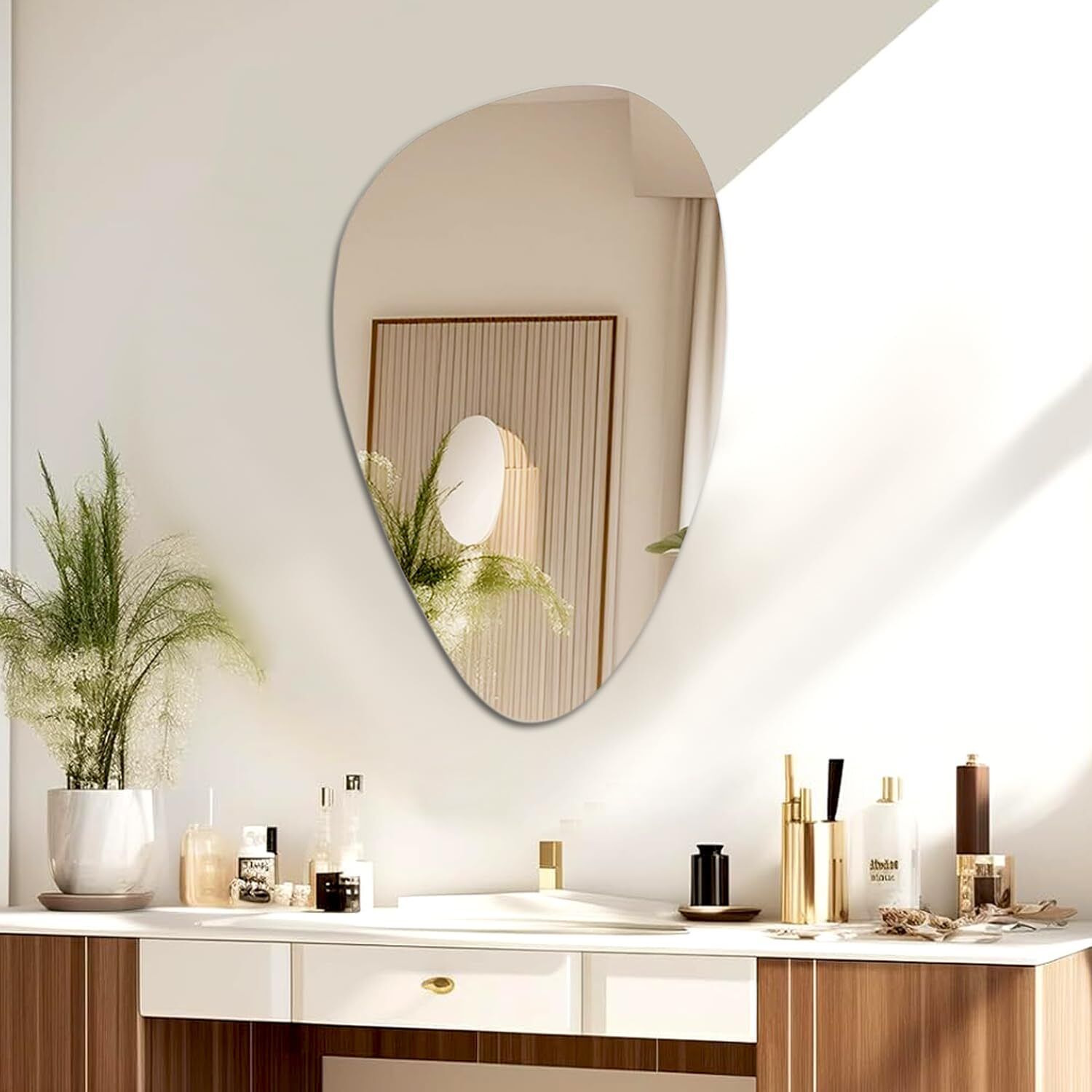 kaevion Modern Art Irregular 4 MM Glass 1.5 Feet Wall Home Décor Mirror | Wall Decor Bathroom Mirror-picture-38