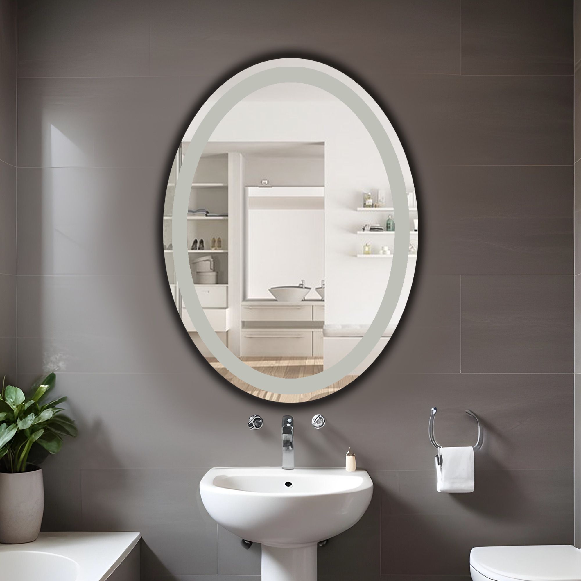 germa sanitarywares Oval Shape Frosted Wall Mounted Frameless Mirror with Beveled Edges Bathroom Mirror-picture-38